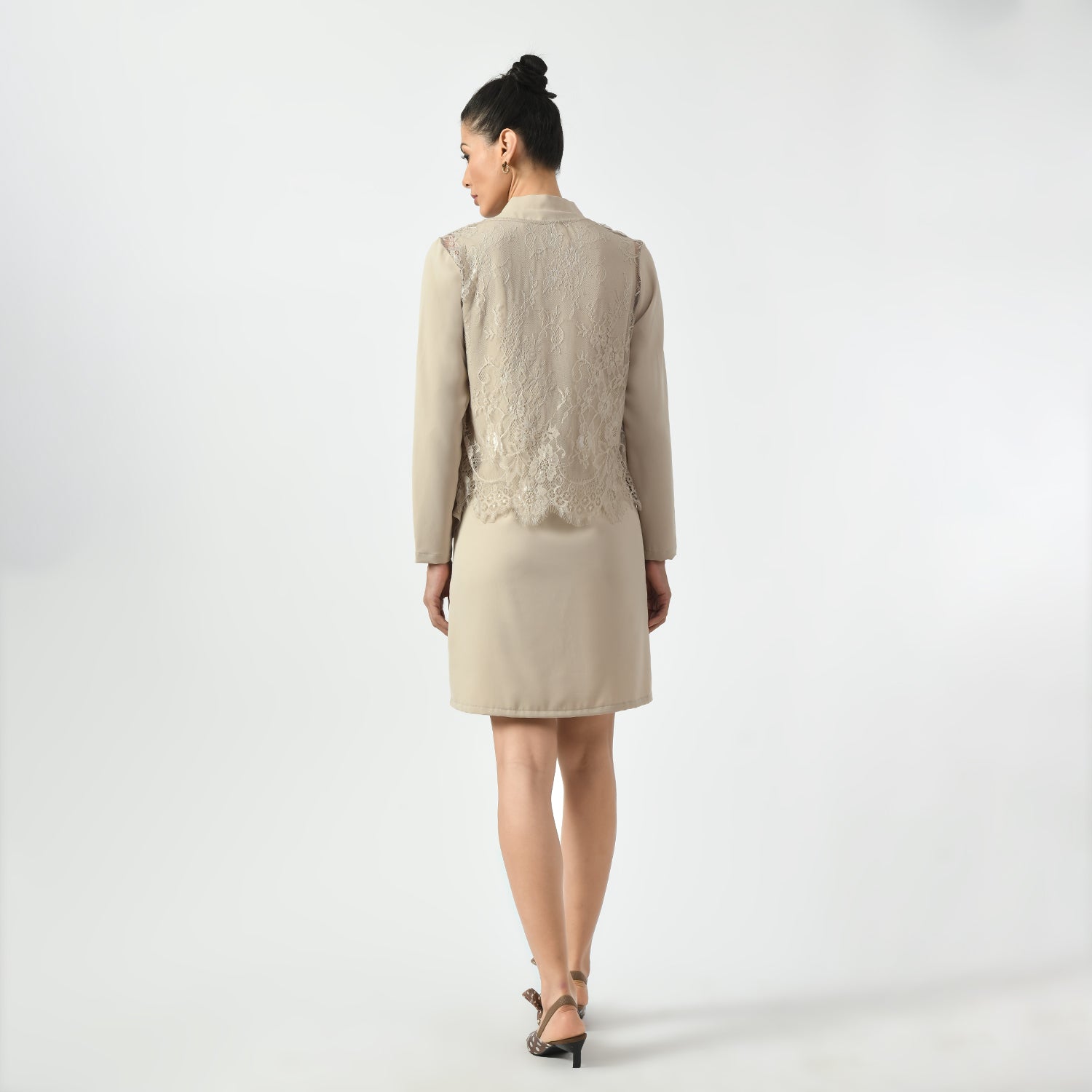 Light Beige Asymmetrical Short Lace Jacket-4