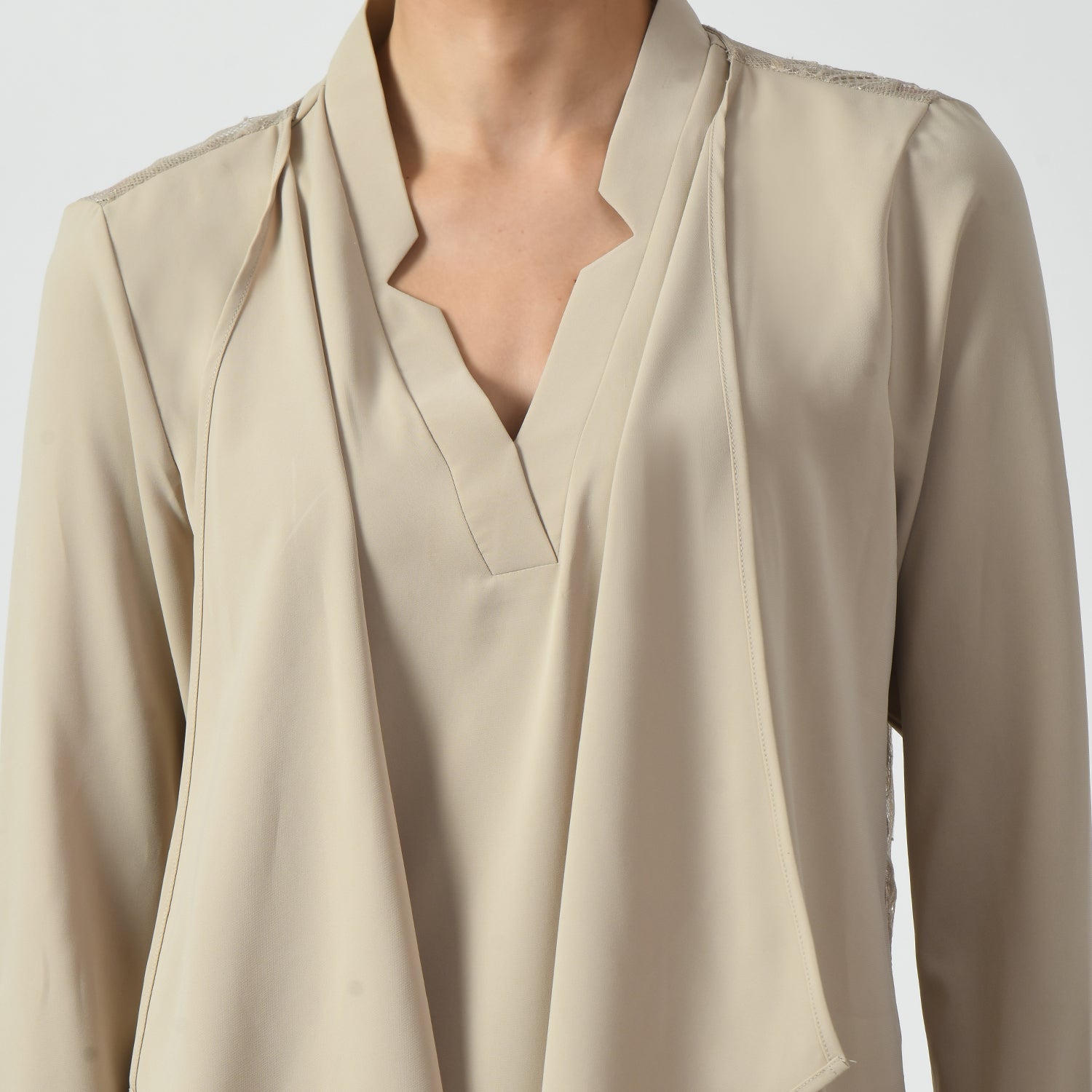 Light Beige Asymmetrical Short Lace Jacket-3