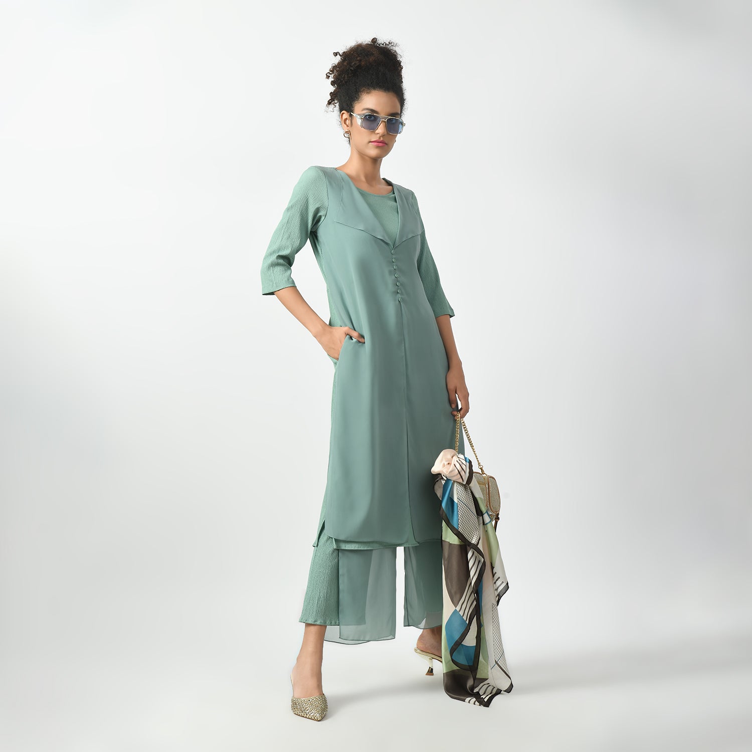 Light Green Texture Drape Dresses for Women Work Wear