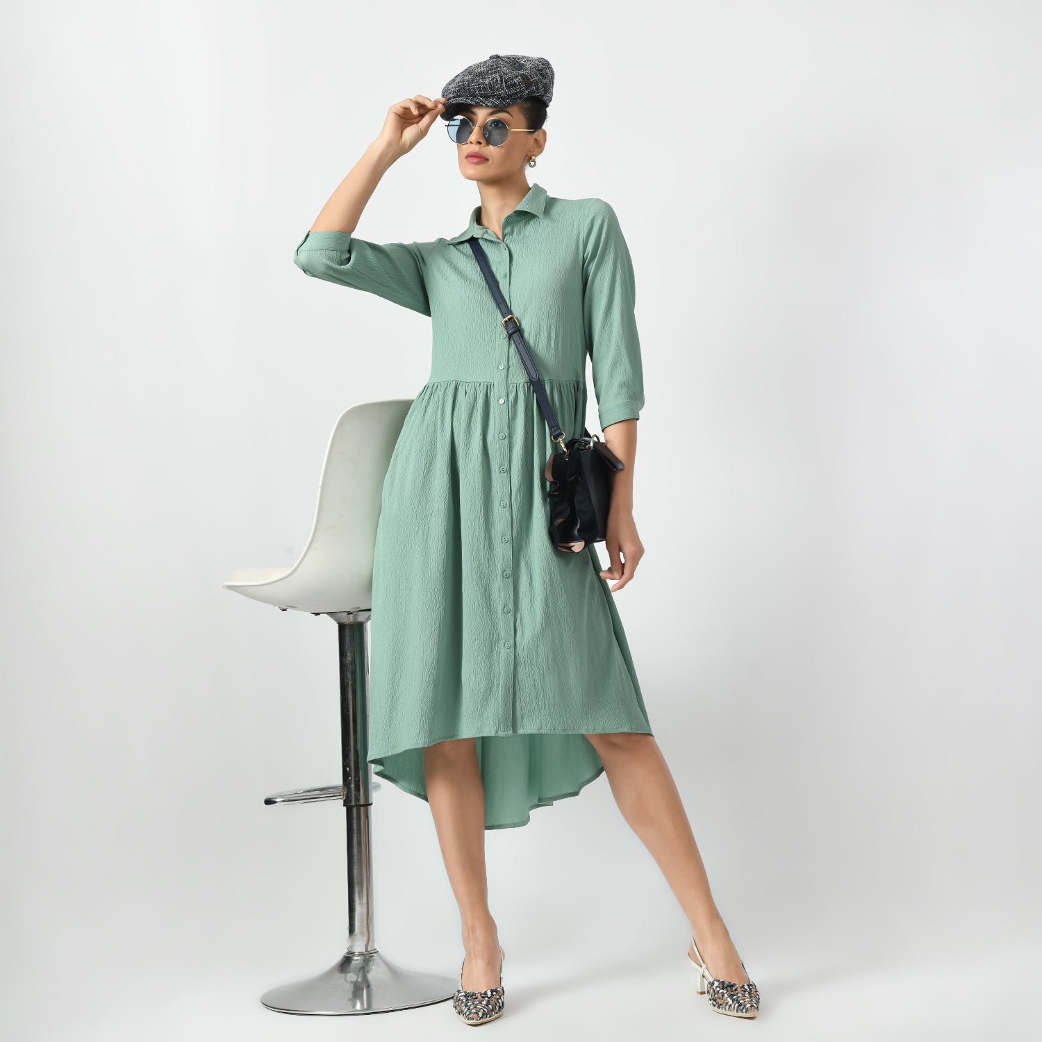 Light Green Texture Long Tunics for Women