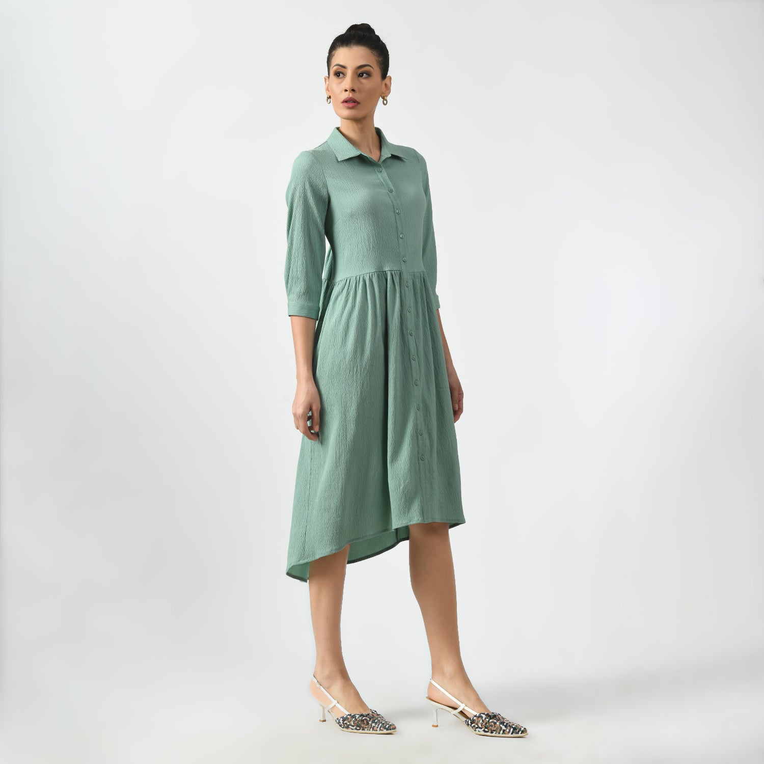 Light Green Texture Long Tunics for Women-6