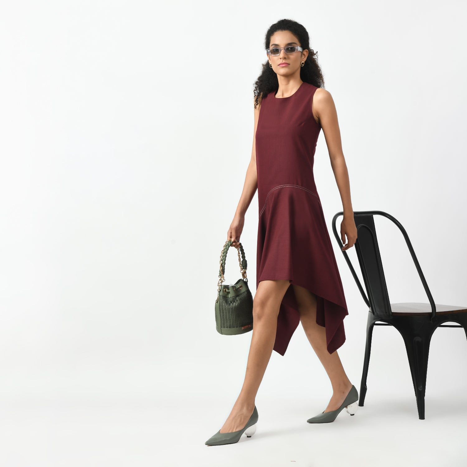 Maroon Asymetrical Dress, maroon dress, asymetrical dress, dress for women, stylish dress for women, one piece for women dress, office wear women