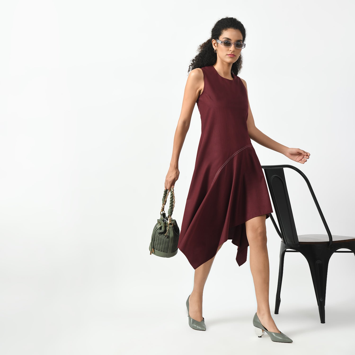 Maroon Asymetrical Dress, maroon dress, asymetrical dress, dress for women, stylish dress for women, one piece for women dress, office wear women
