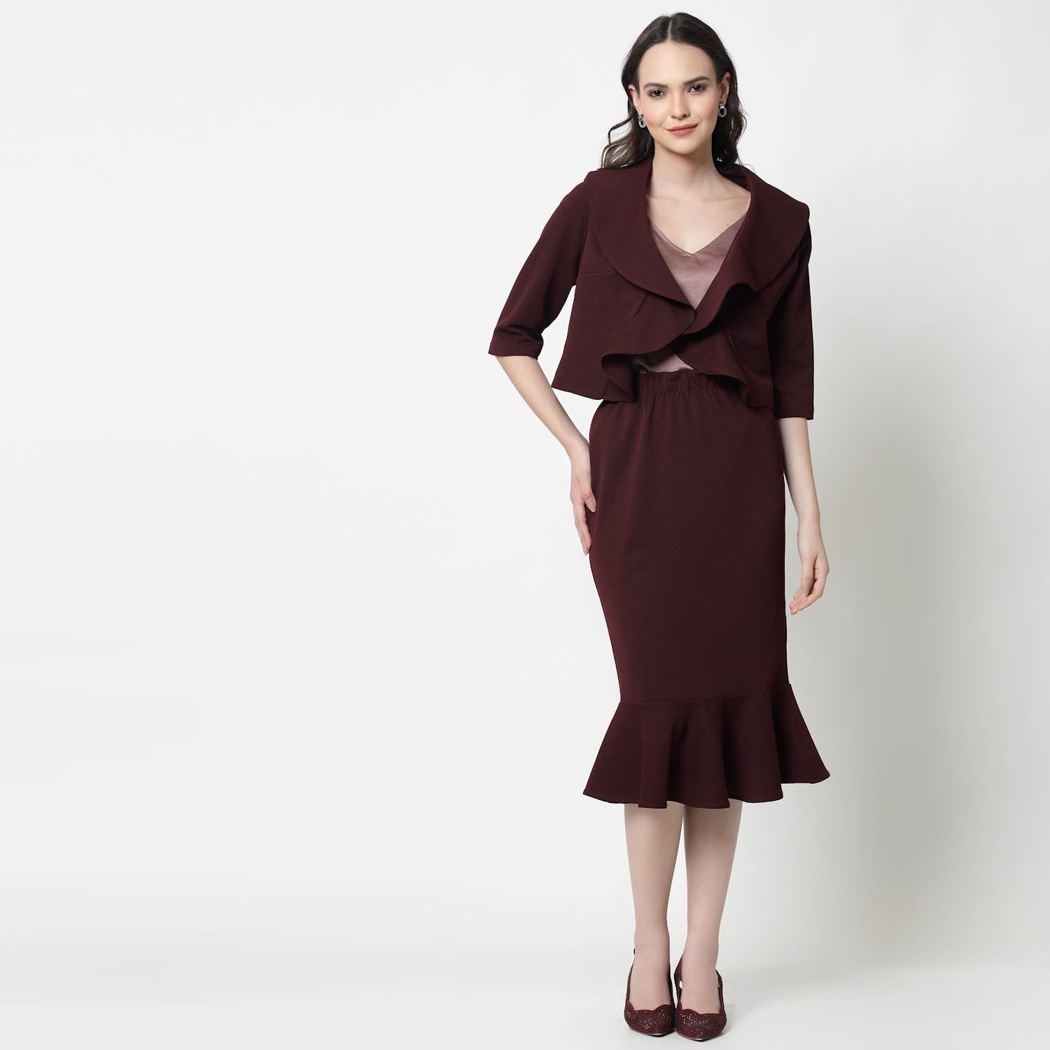 Maroon Collar Short Jacket -5