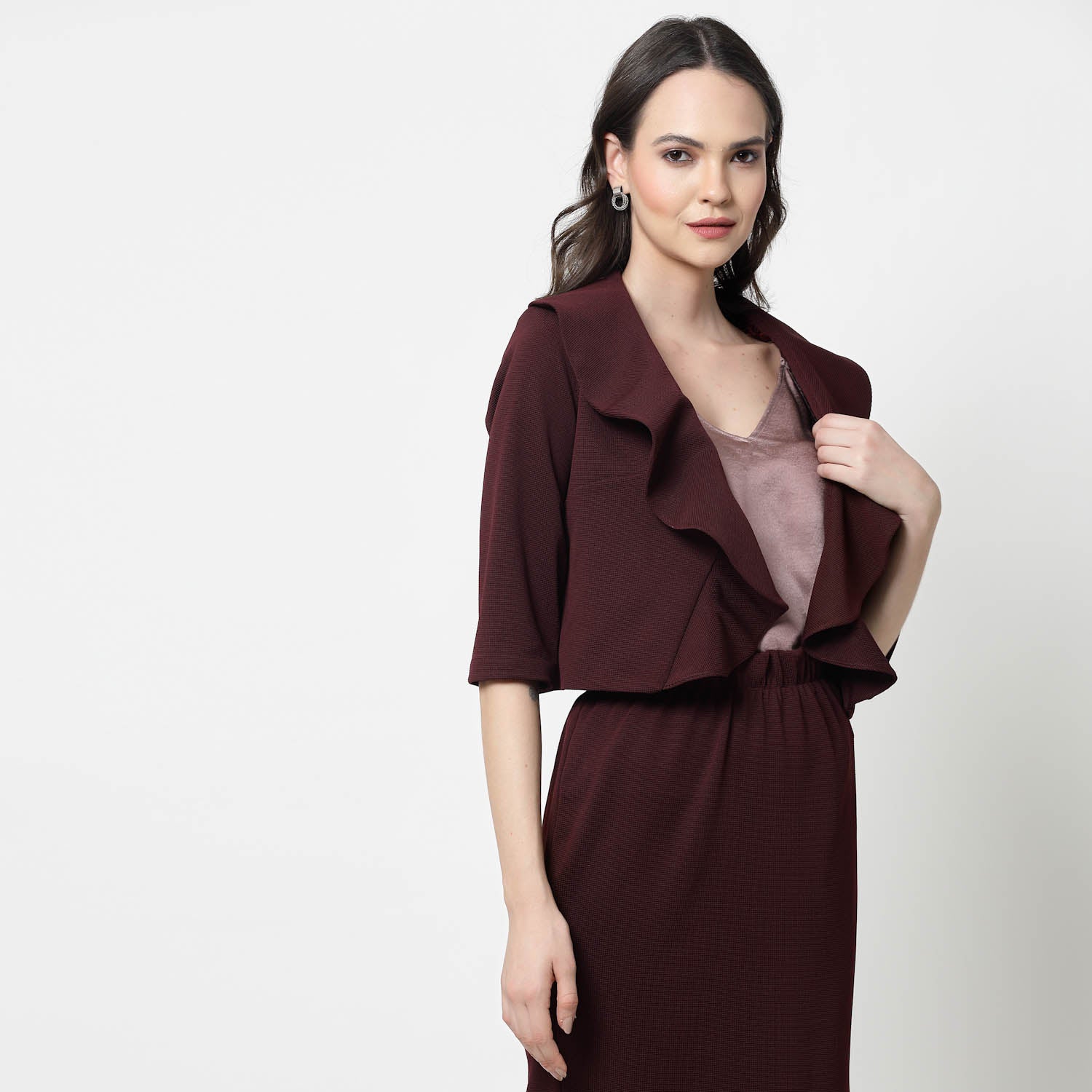 Maroon Collar Short Jacket -2