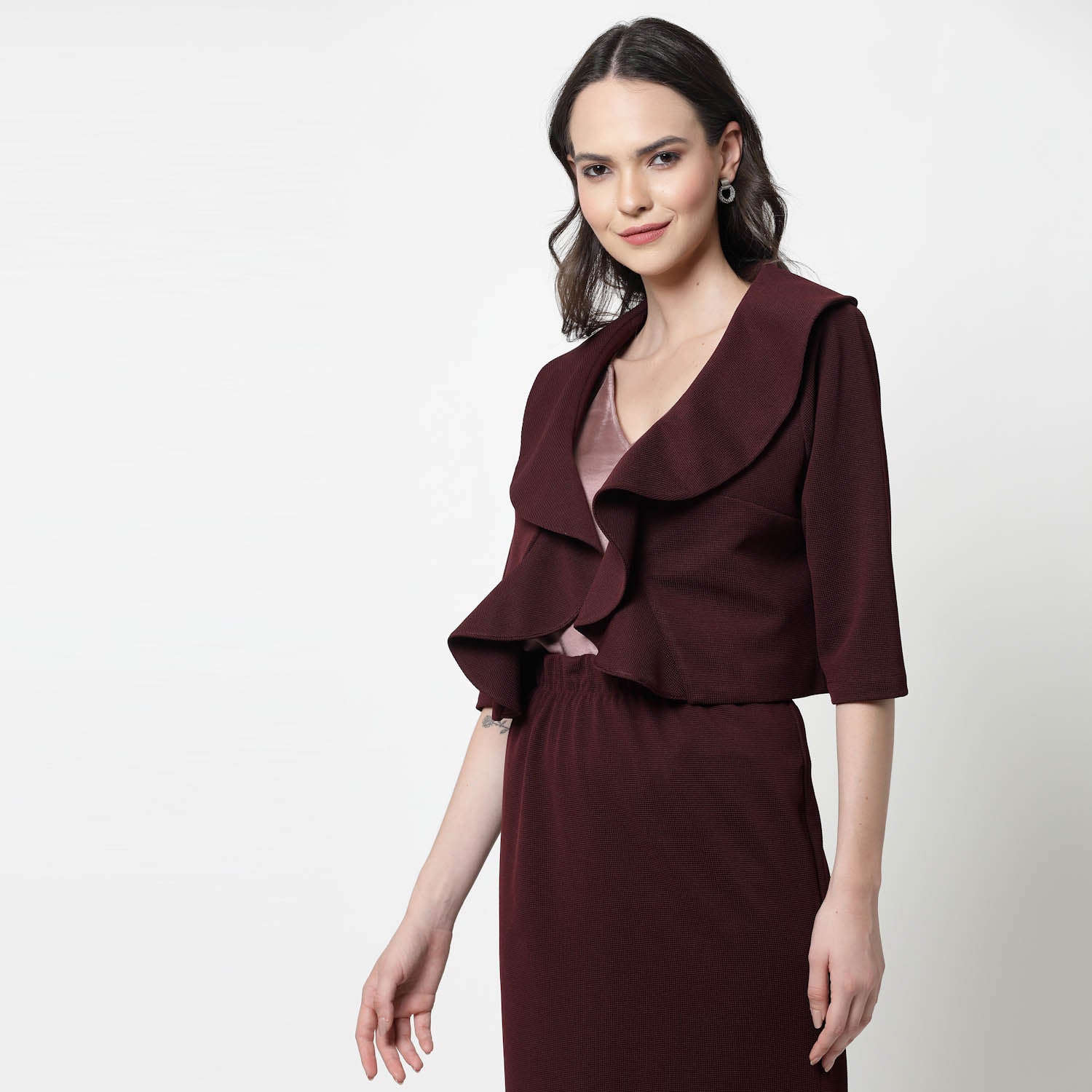 Maroon Collar Short Jacket -3