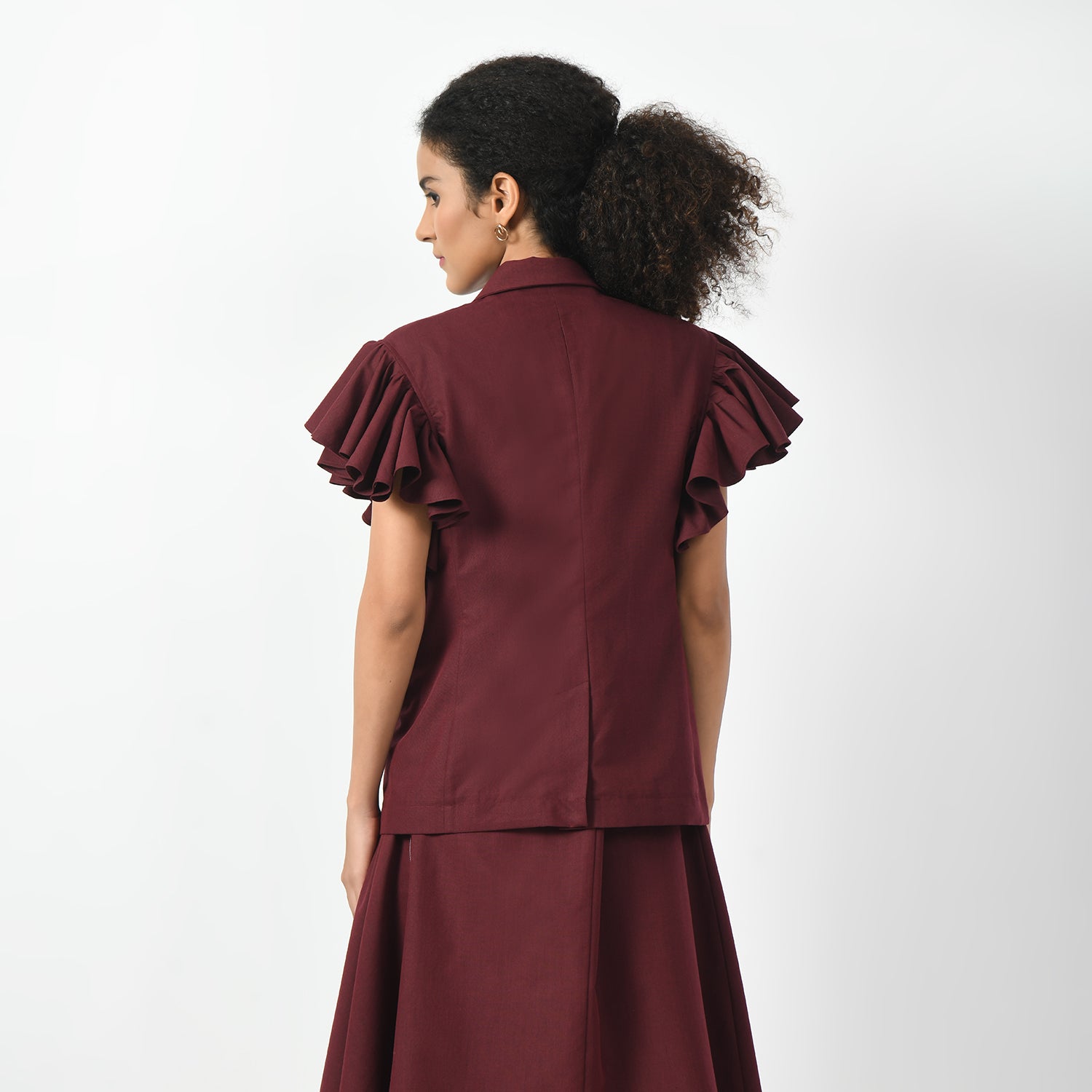 Maroon Jacket with Frill Sleeves-4