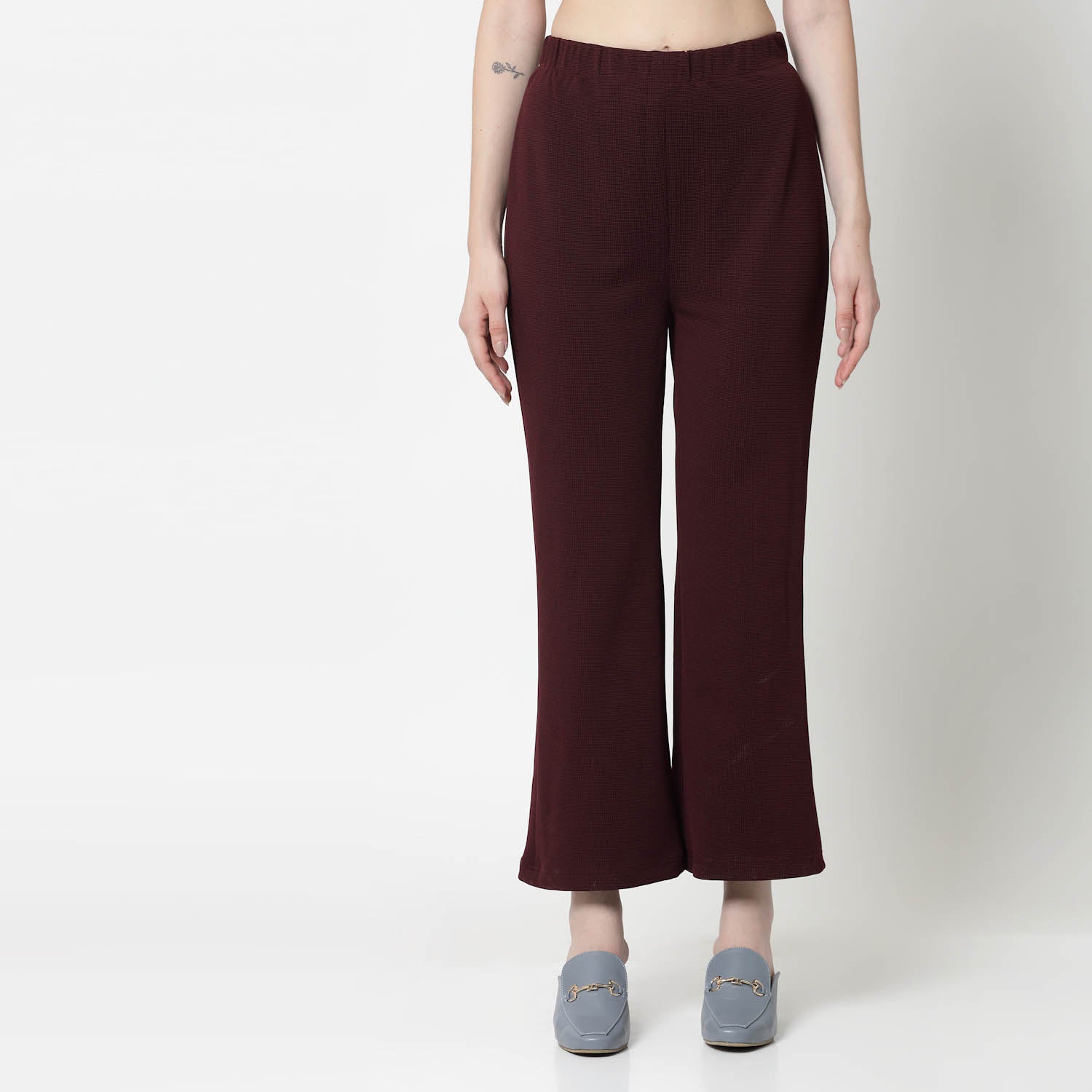 Maroon Lycra Bell Bottom Pant for Women-3
