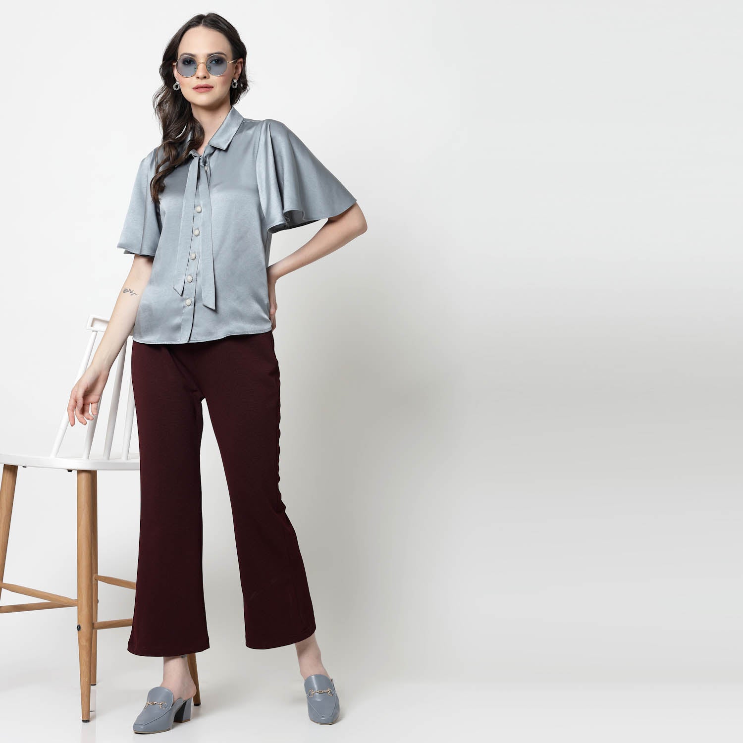 Maroon Lycra Bell Bottom Pant for Women-1