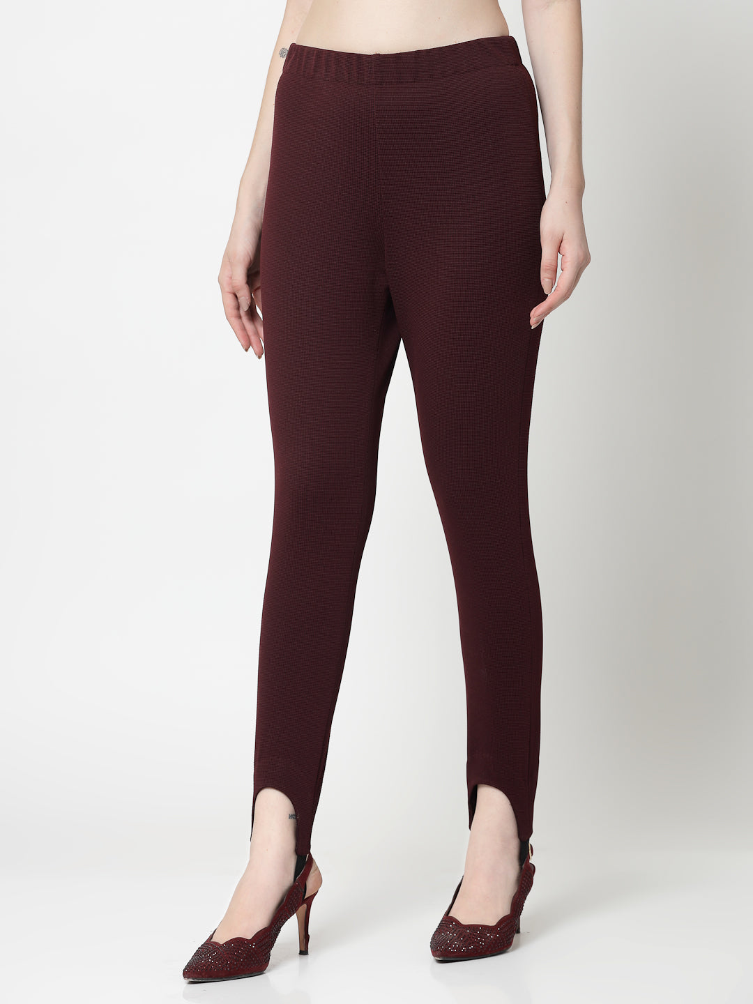 Maroon Lycra Pant With Foot Straps, formal pants
loose pants for women