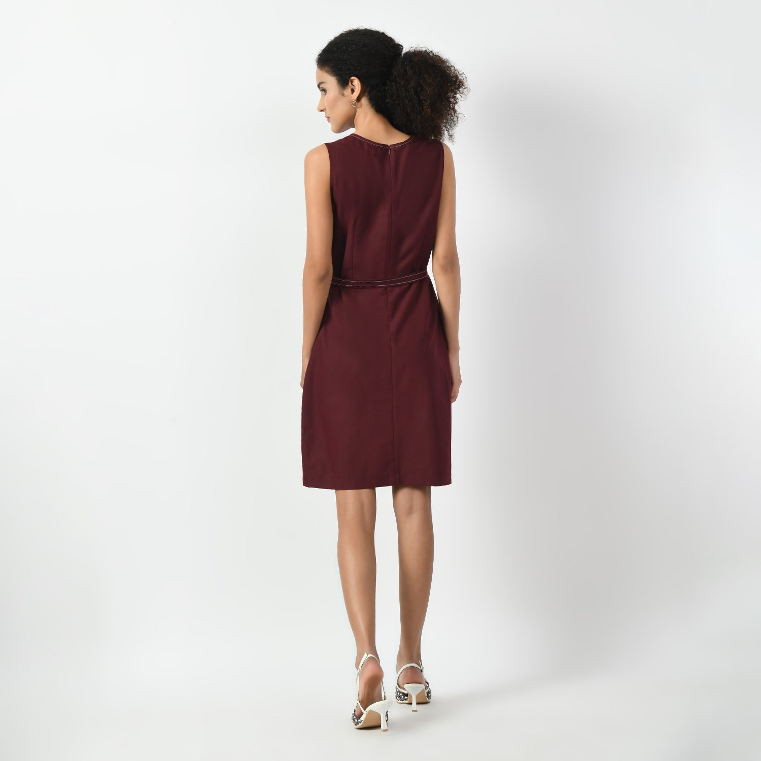 Maroon Square Neck Dresses for Women Office Wear-4