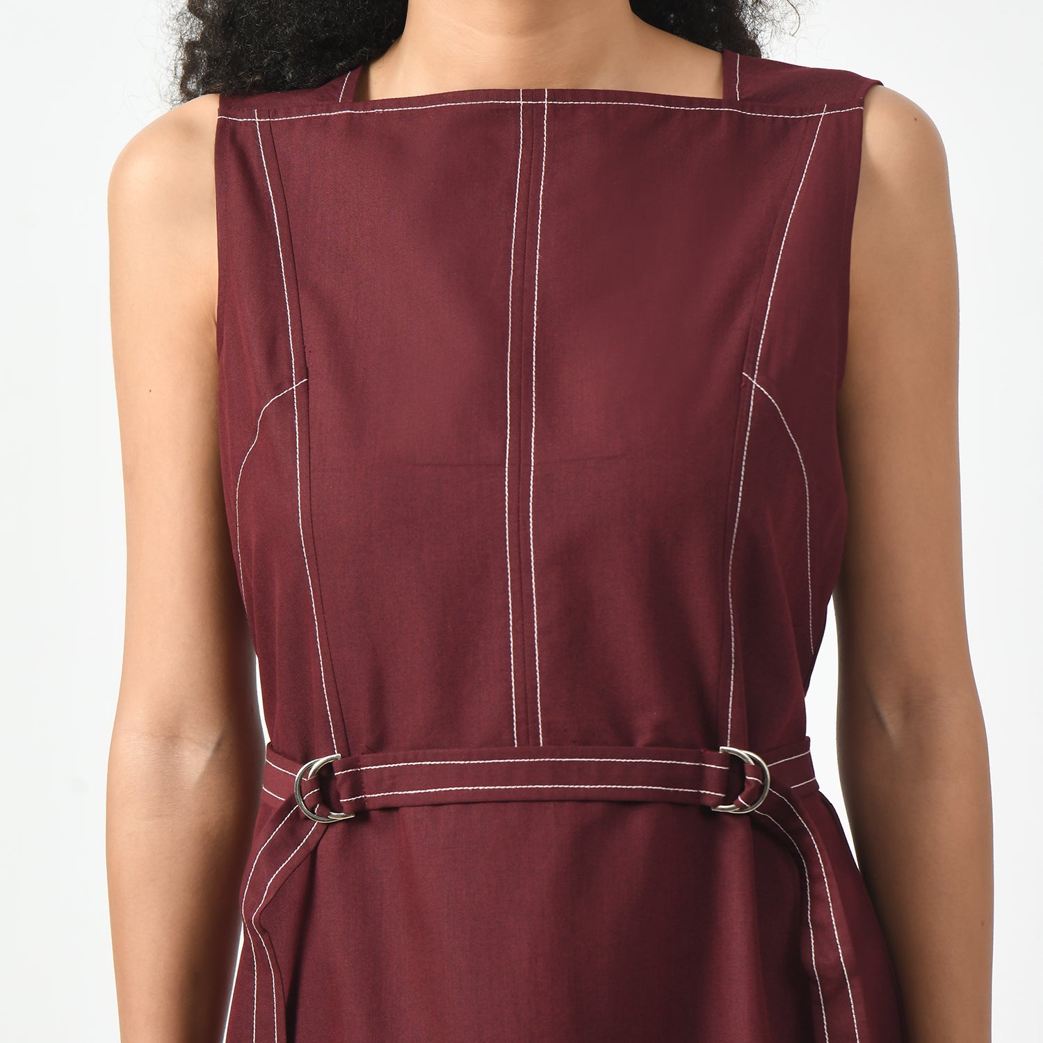 Maroon Square Neck Dresses for Women Office Wear-3