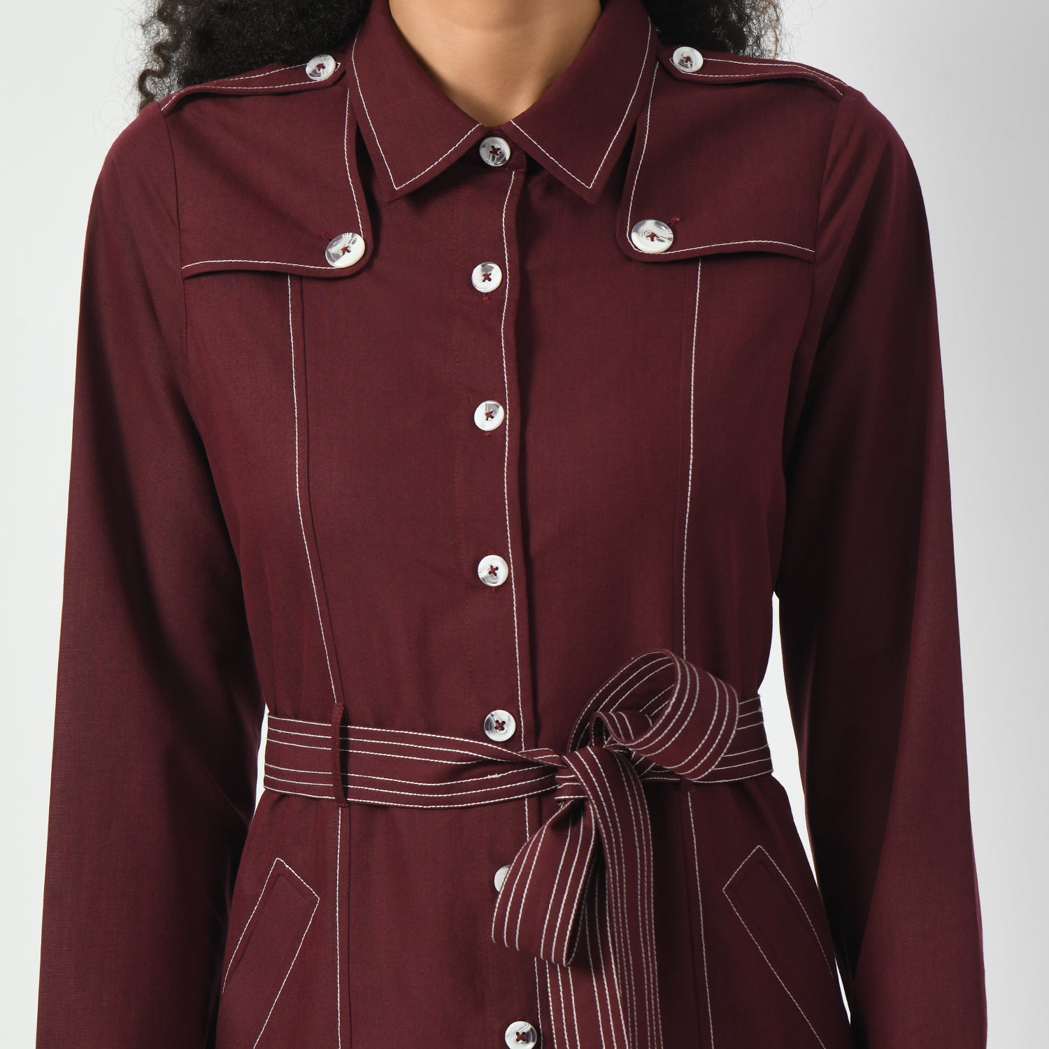 Maroon Trench Coat for Women -3