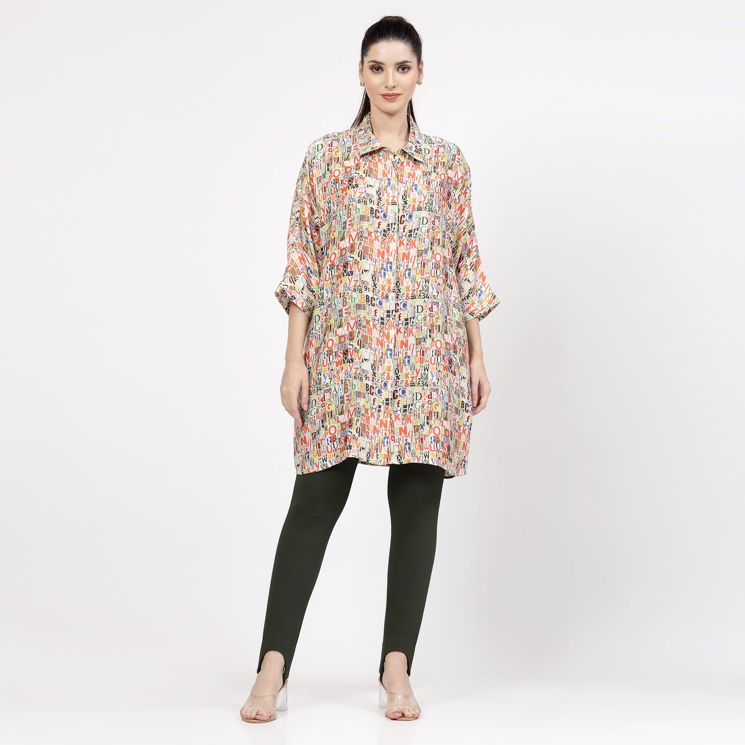 Multicolour Alphabet Print Long Shirt,womens formal shirts
cotton shirts for women
Ofiice shirts for women