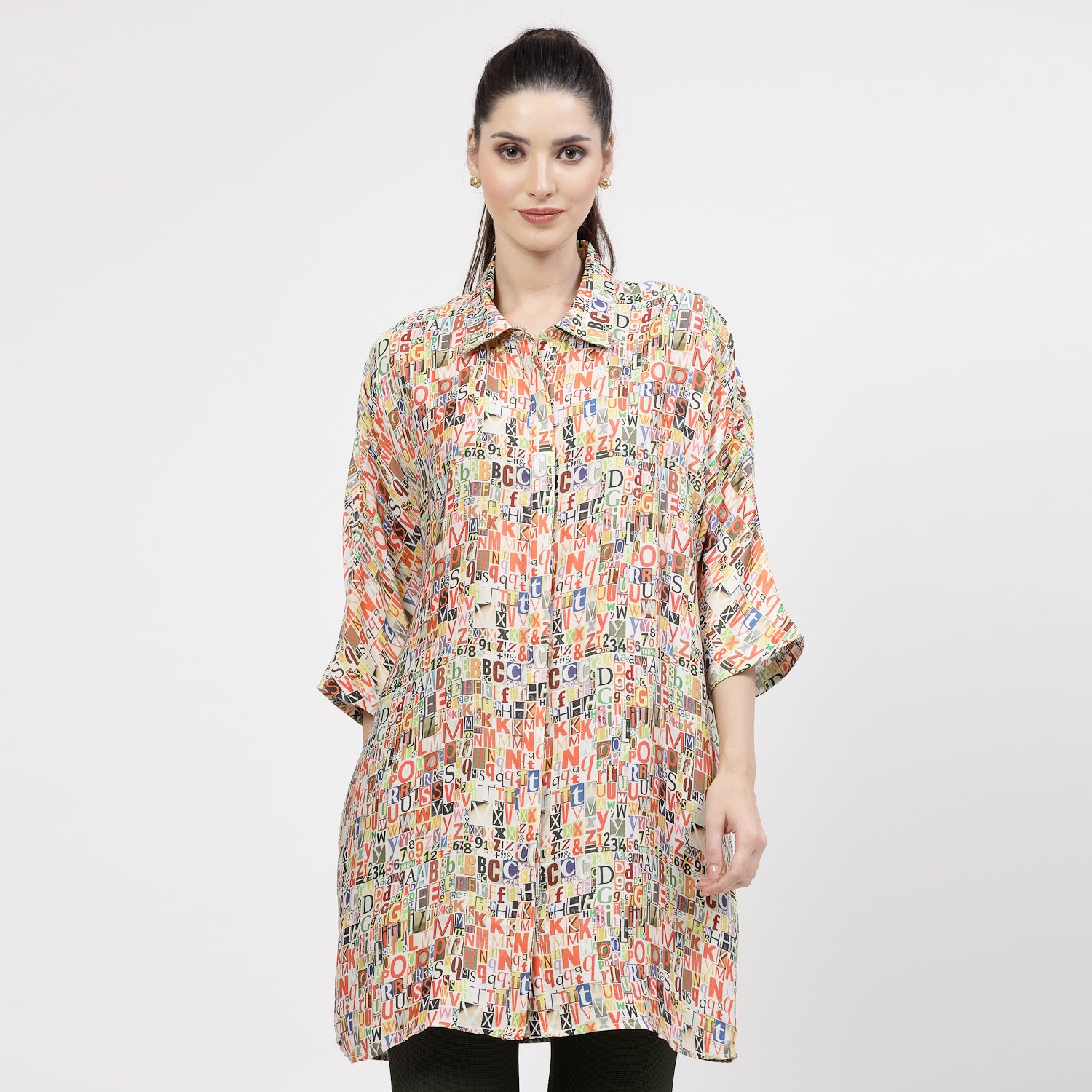 Multicolour Alphabet Print Long Shirt,womens formal shirts
cotton shirts for women
Ofiice shirts for women