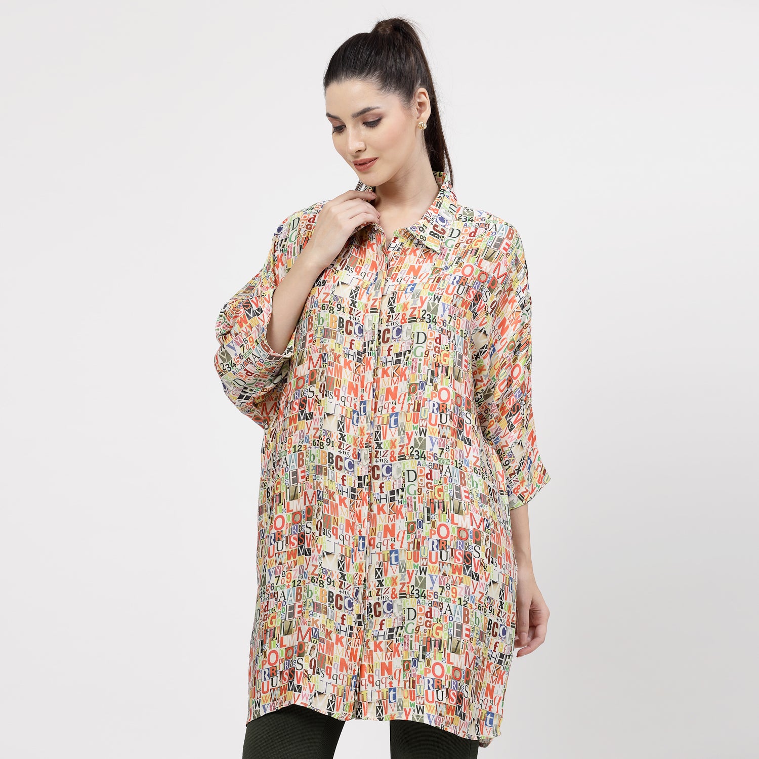 Multicolour Alphabet Print Long Shirt,womens formal shirts
cotton shirts for women
Ofiice shirts for women