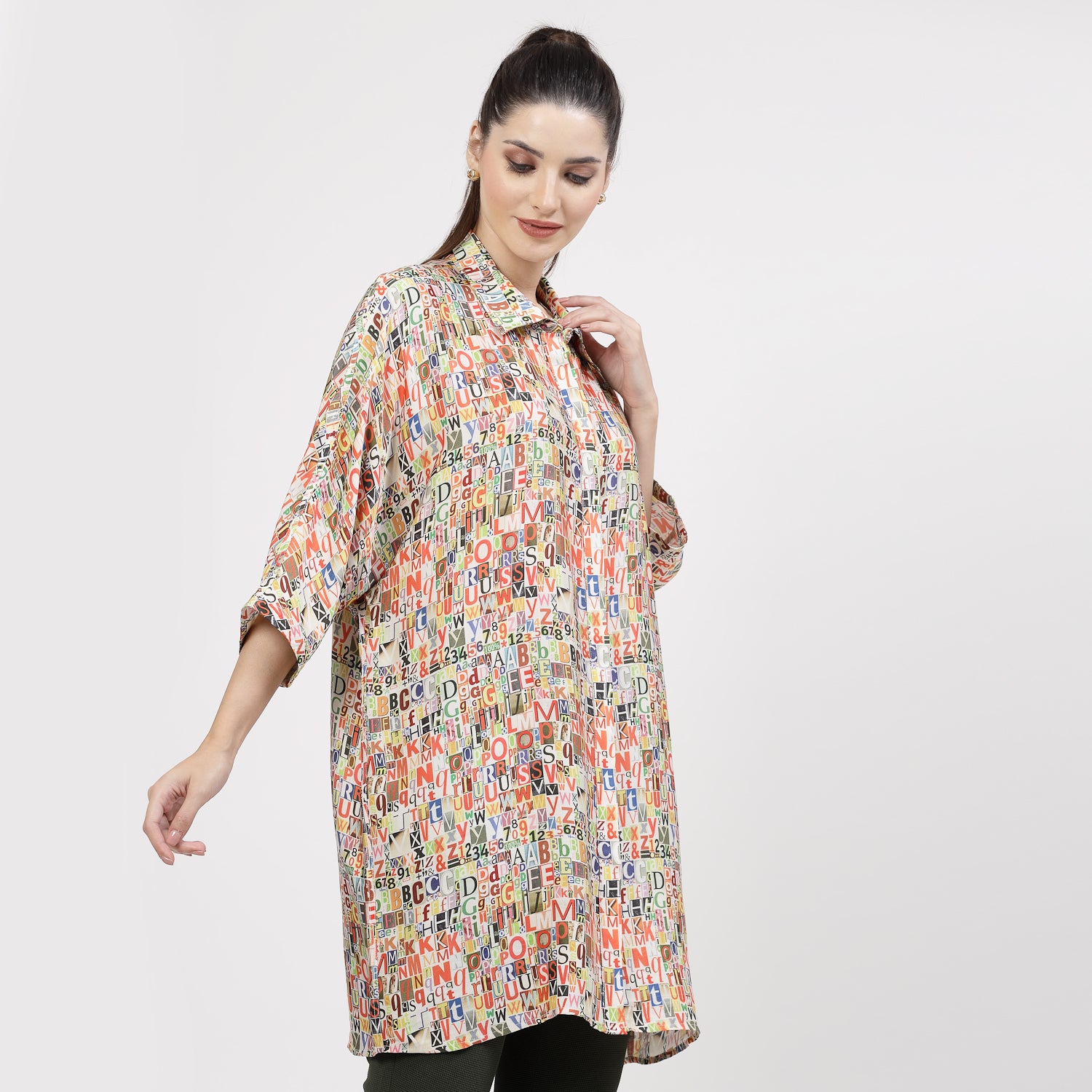 Multicolour Alphabet Print Long Shirt,womens formal shirts
cotton shirts for women
Ofiice shirts for women