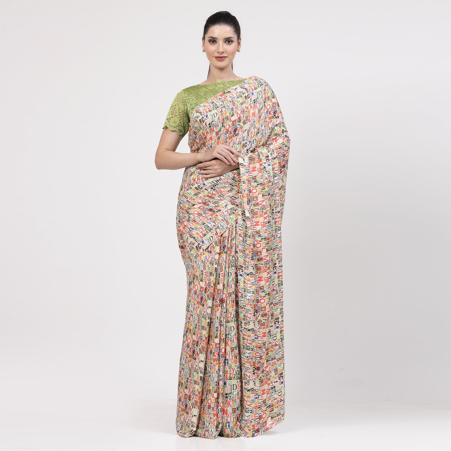 Multicolour Alphabet Print Saree,indian dresses for women
formal saree for women
designer sarees for women