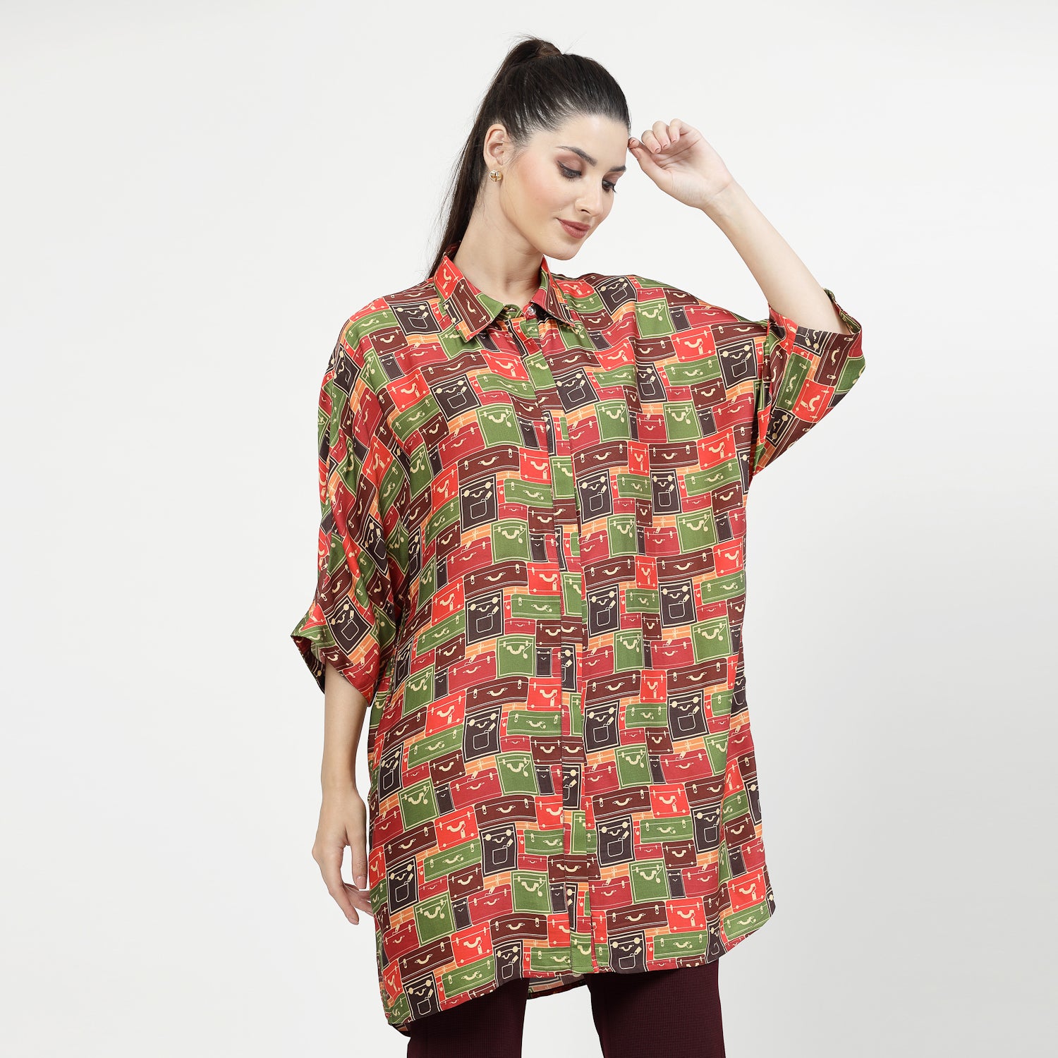 Multicolour Box Print Long Shirt,womens formal shirts
cotton shirts for women
Ofiice shirts for women