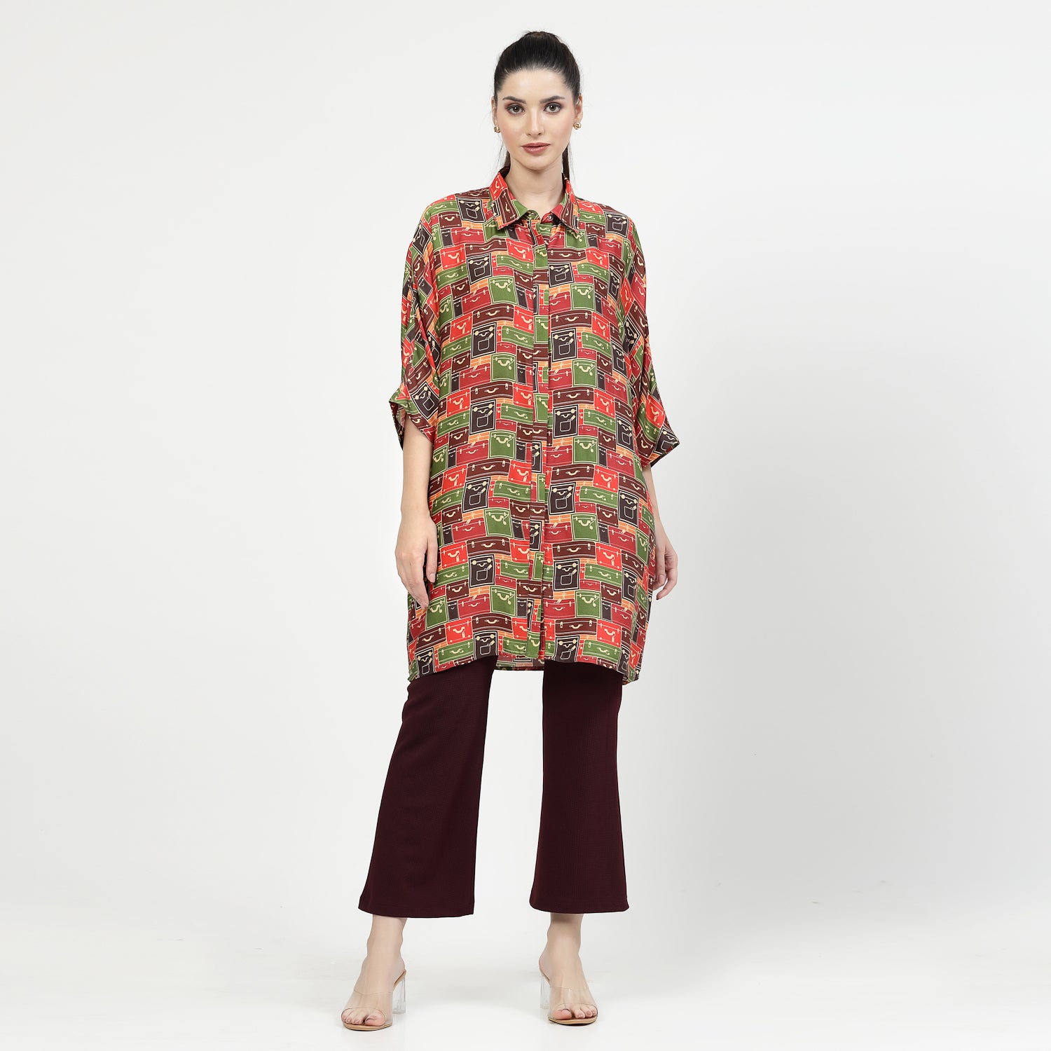 Multicolour Box Print Long Shirt,womens formal shirts
cotton shirts for women
Ofiice shirts for women