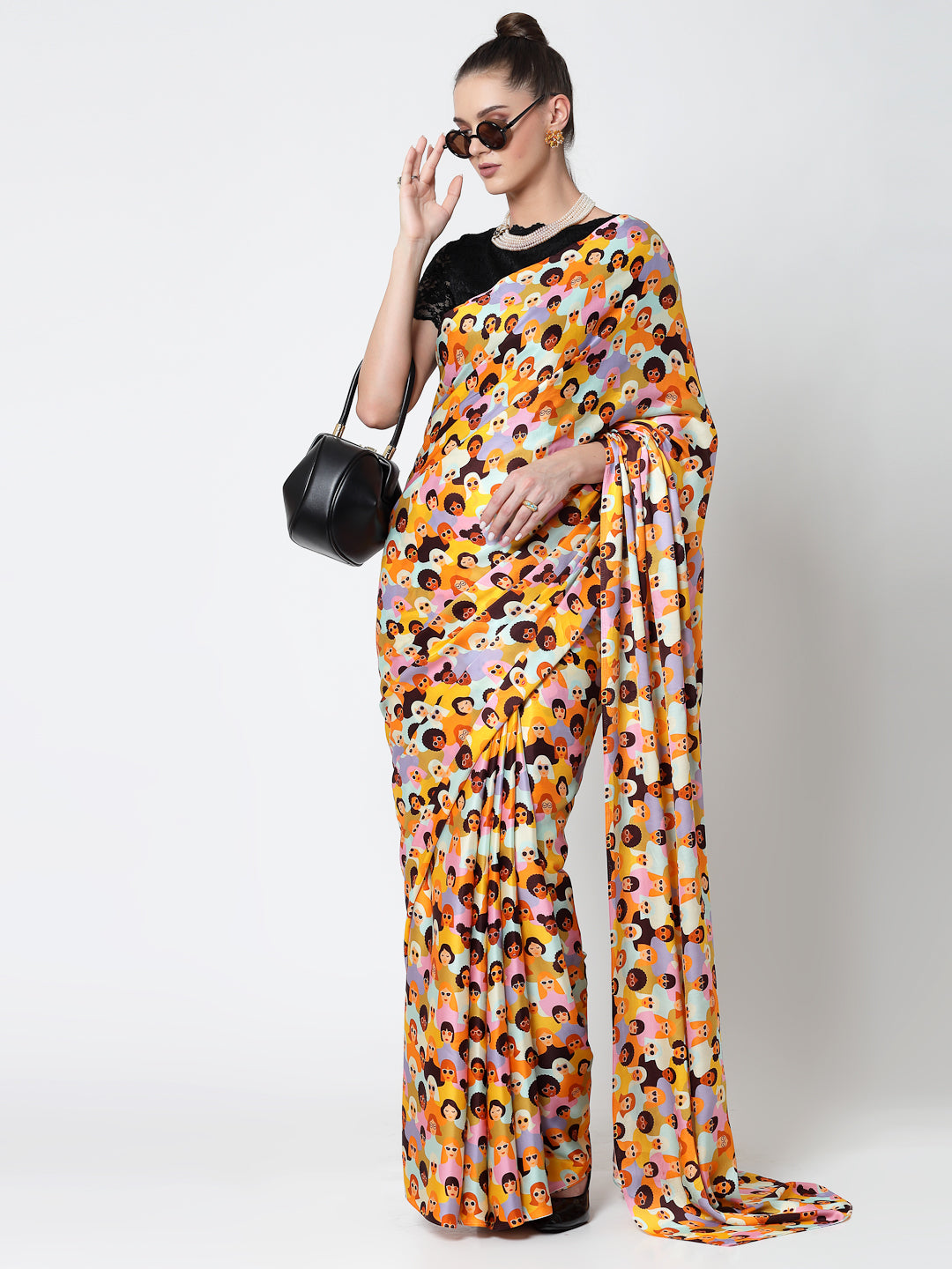 Multicolour Face Print Saree, Professional Sarees for Women: Traditional Workwear Elegance