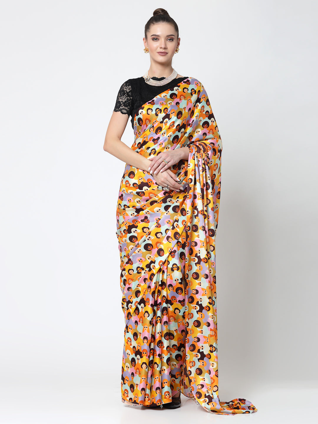 Multicolour Face Print Saree, Professional Sarees for Women: Traditional Workwear Elegance