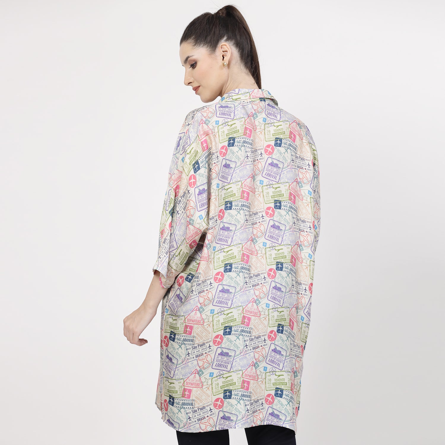 Multicolour Ticket Print Long Shirt,womens formal shirts
cotton shirts for women
Ofiice shirts for women