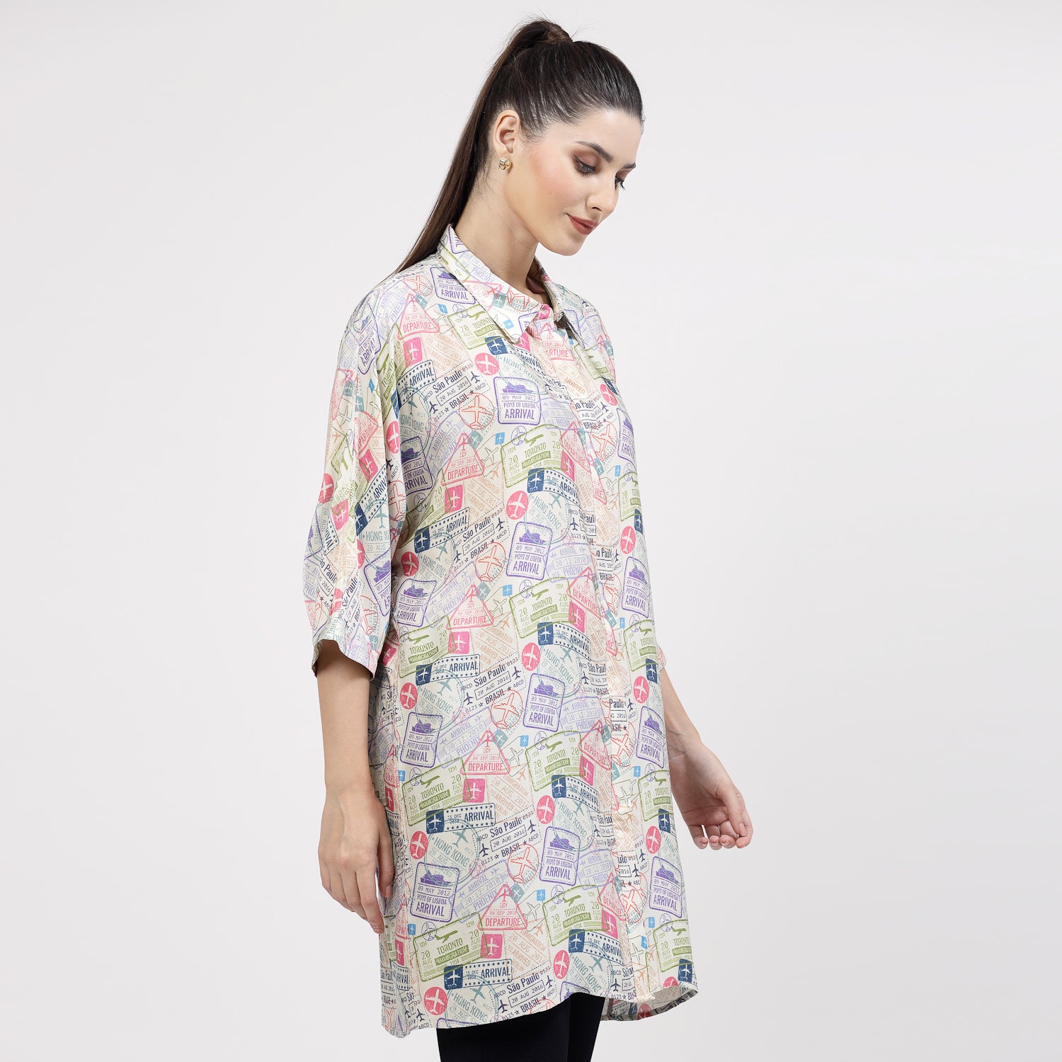 Multicolour Ticket Print Long Shirt,womens formal shirts
cotton shirts for women
Ofiice shirts for women
