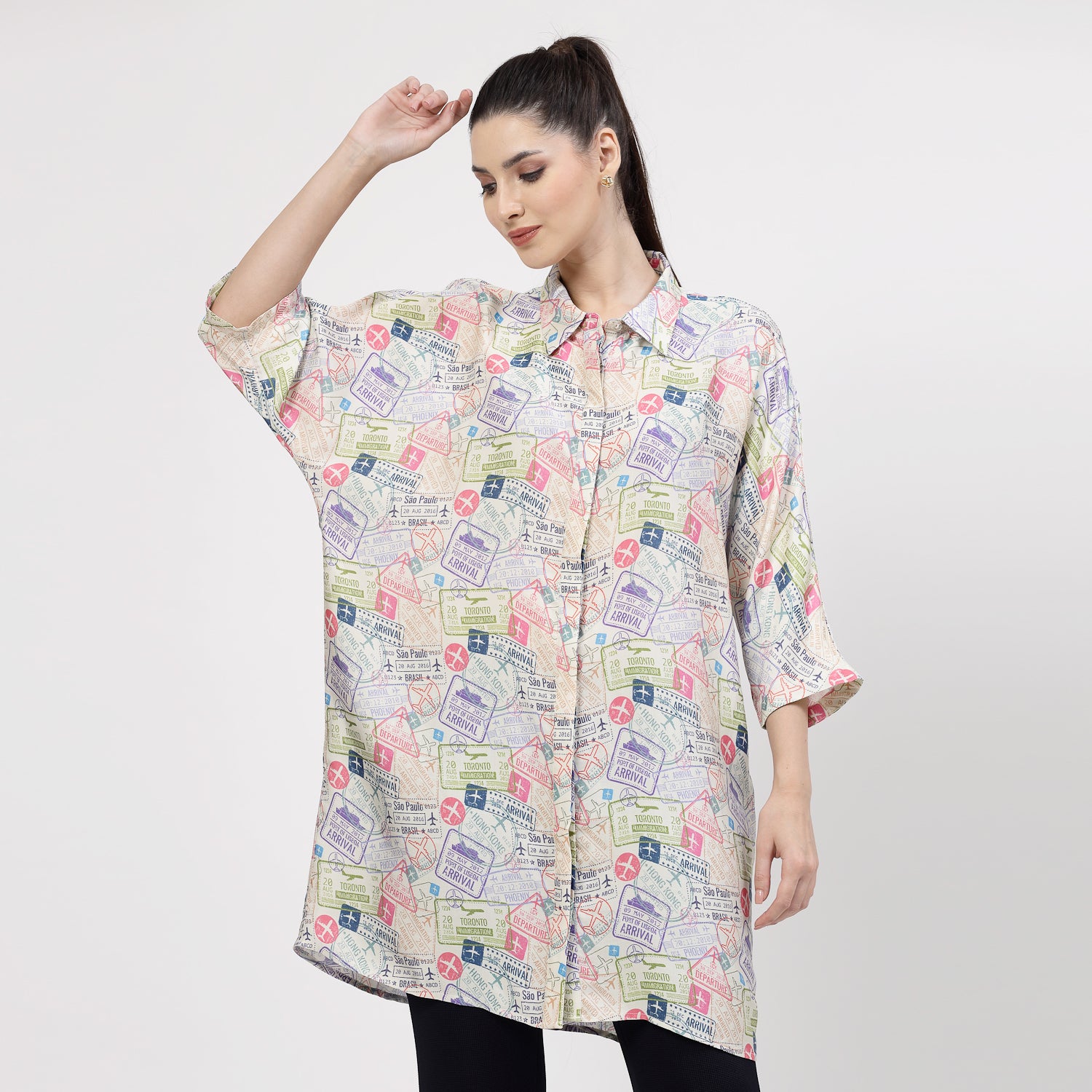 Multicolour Ticket Print Long Shirt,womens formal shirts
cotton shirts for women
Ofiice shirts for women