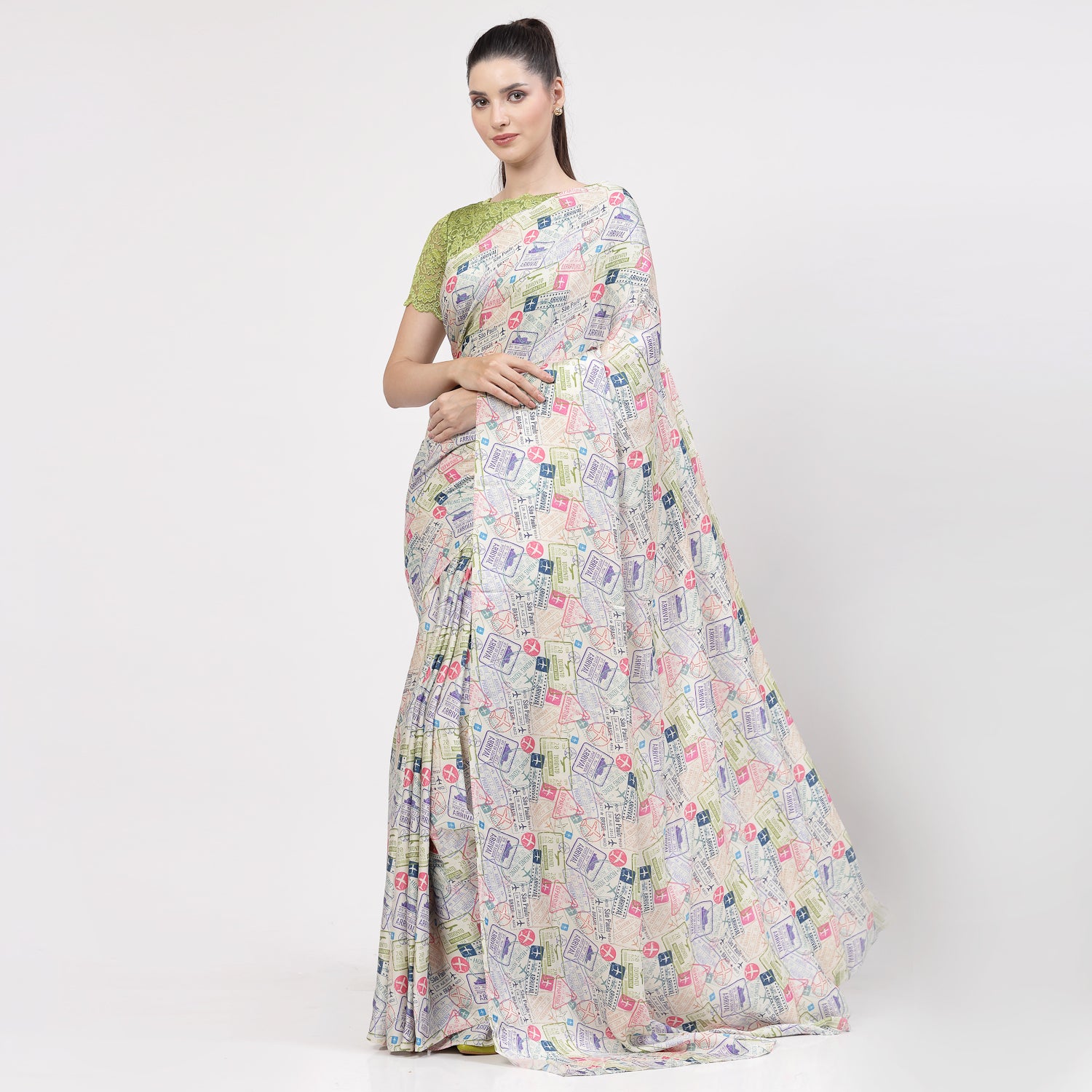 Multicolour Ticket Print Saree,indian dresses for women
formal saree for women
designer sarees for women