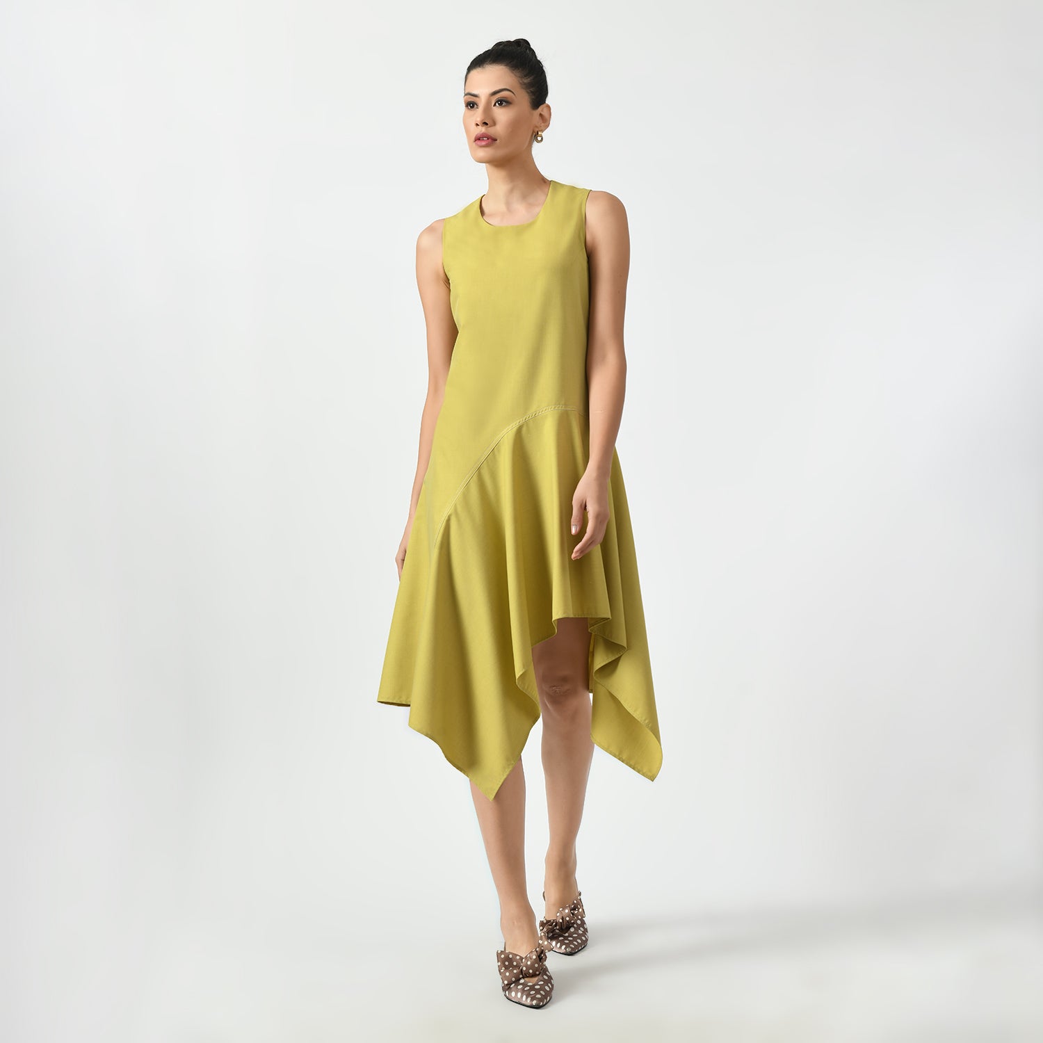 Mustard Asymetrical Dress, mustard dress, asymetrical dress, dress for women, stylish dress for women, one piece for women dress, office wear women