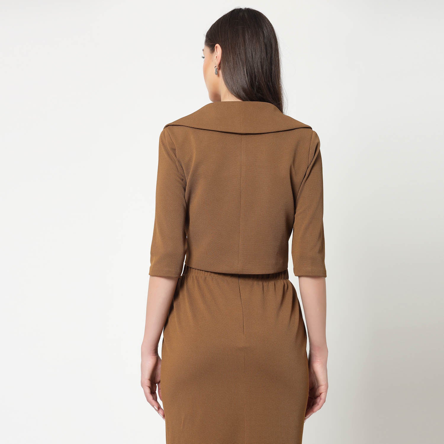 Mustard Lycra Short Jacket with Frill for Women-4