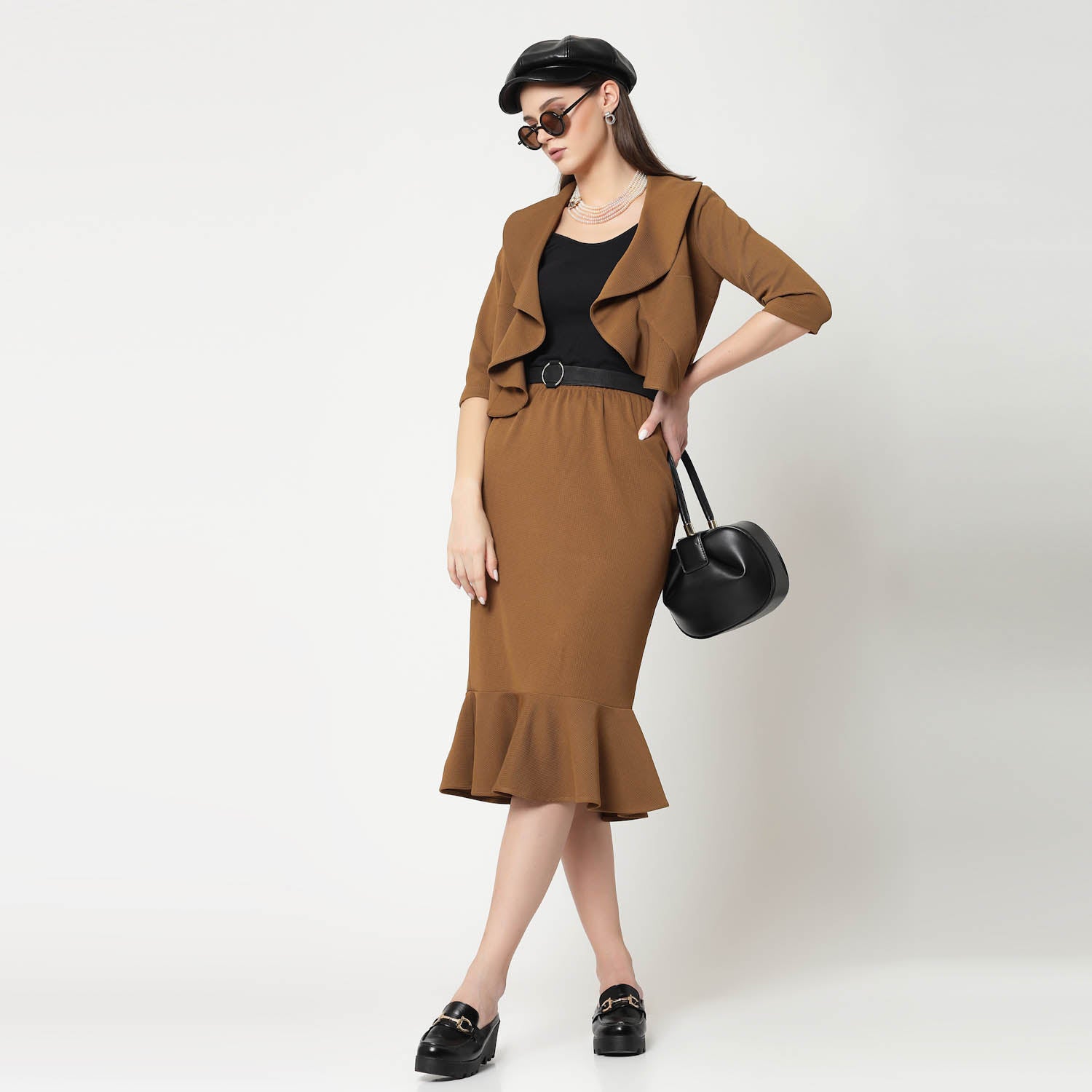 Mustard Lycra Short Jacket with Frill for Women