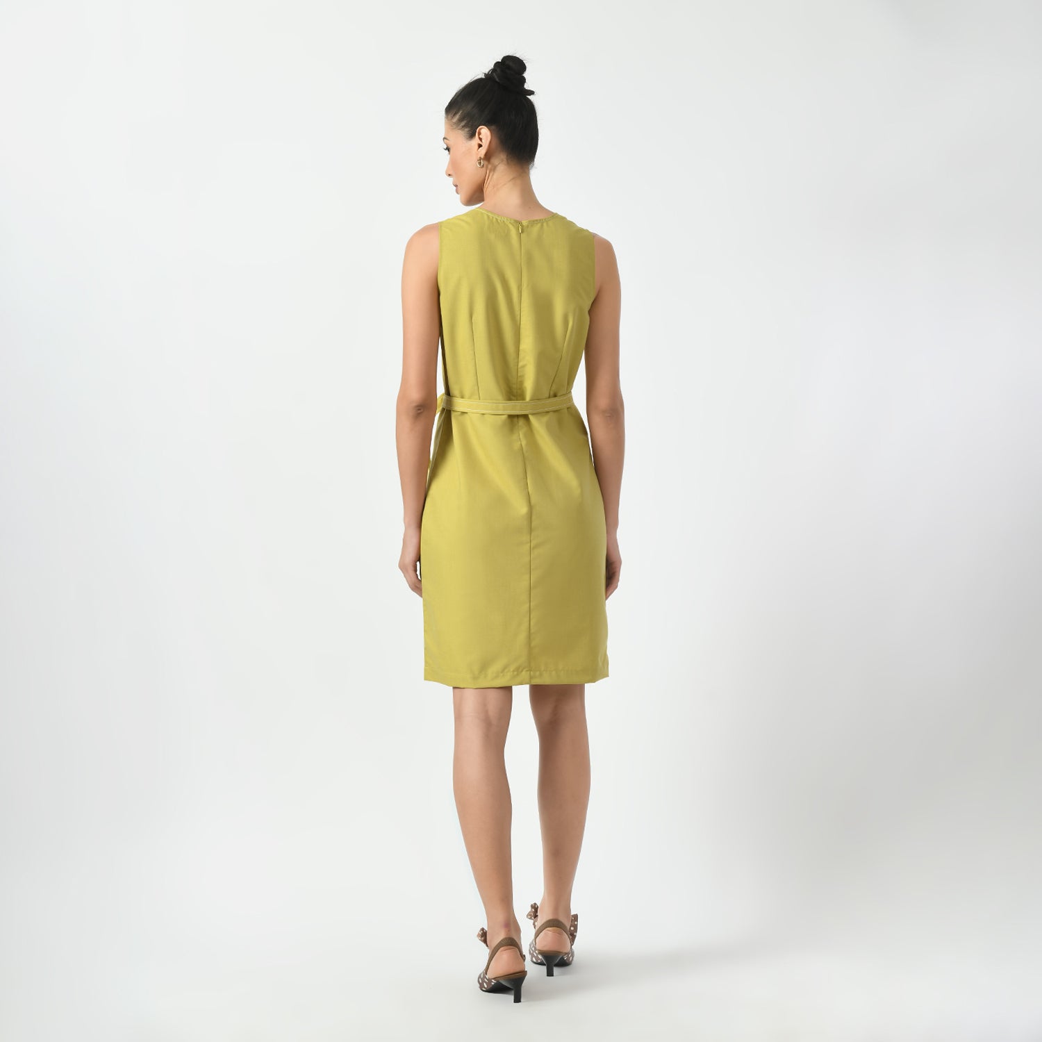 Mustard Square Neck Dresses for Women Office Wear -4