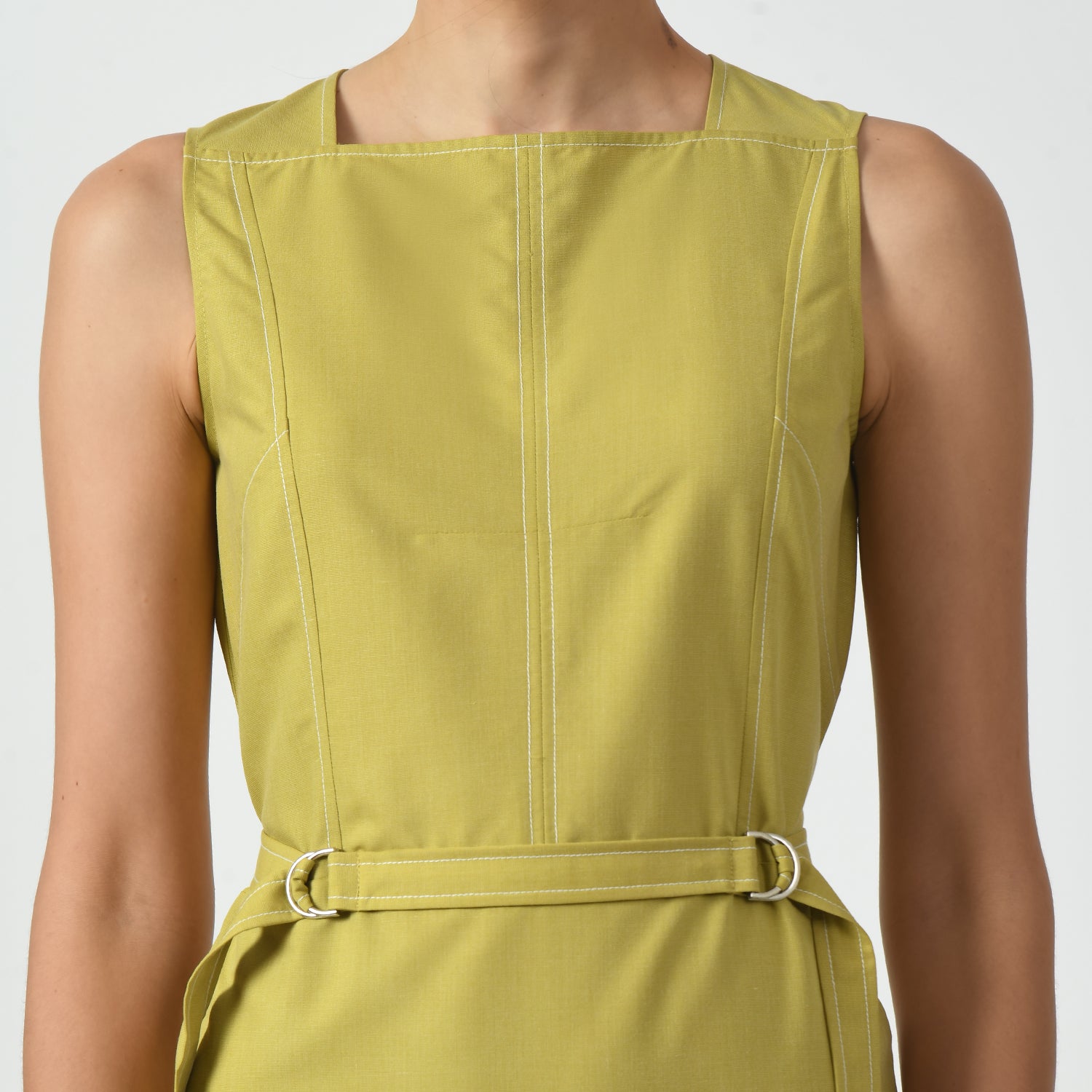 Mustard Square Neck Dresses for Women Office Wear-3