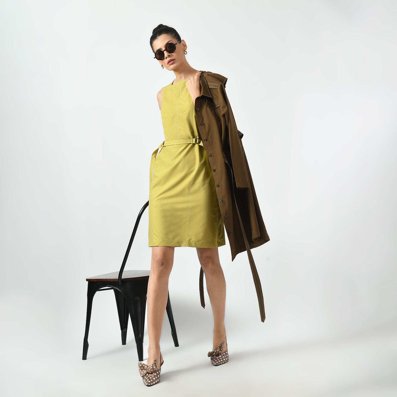 Mustard Square Neck Dresses for Women Office Wear -6