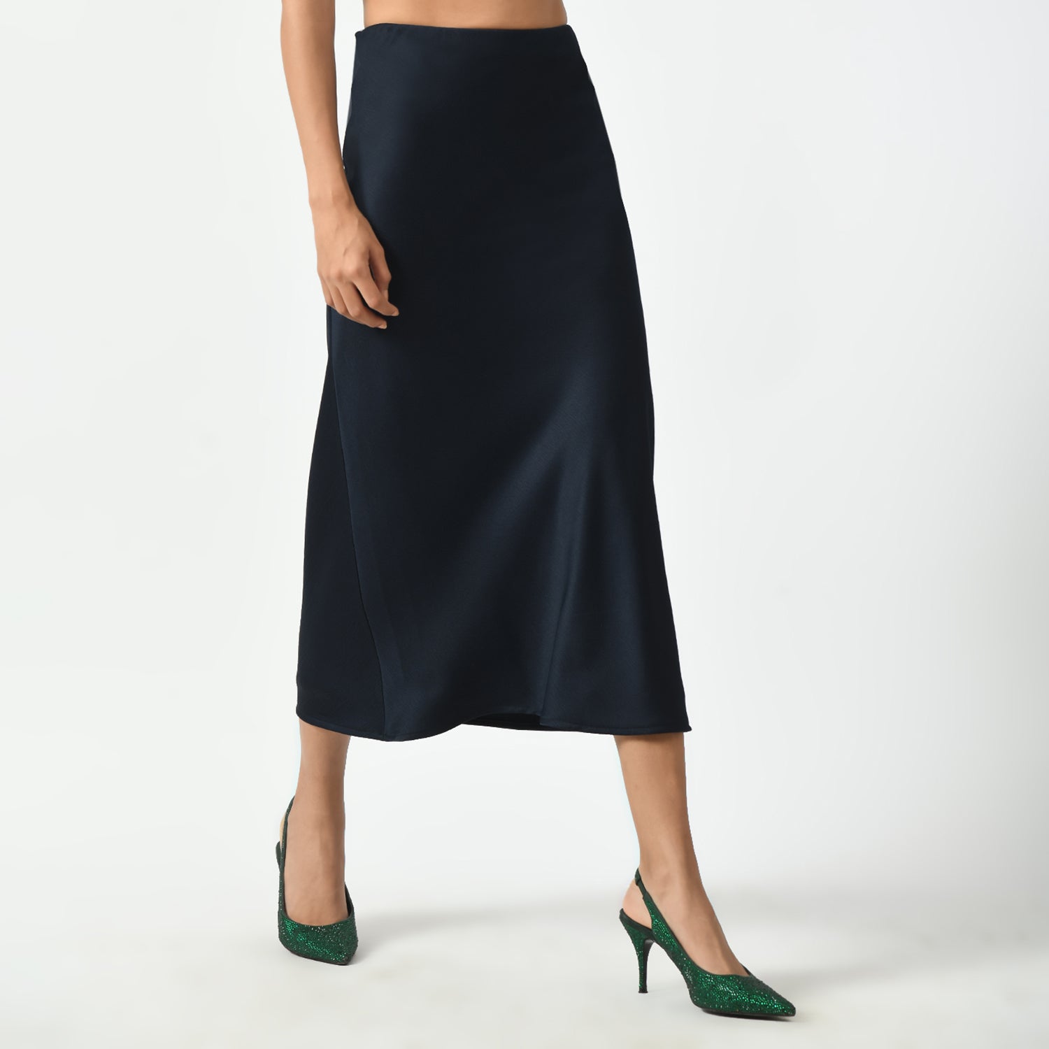 Navy Blue Bias Skirt, biask skirts, blue skirt, navy blue skirt, formal frocks for work , office dresses for women, traditional office skirts , designer skirts for work