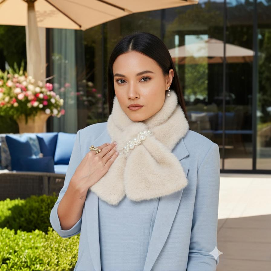 Off-White Stole with Crystal Studs