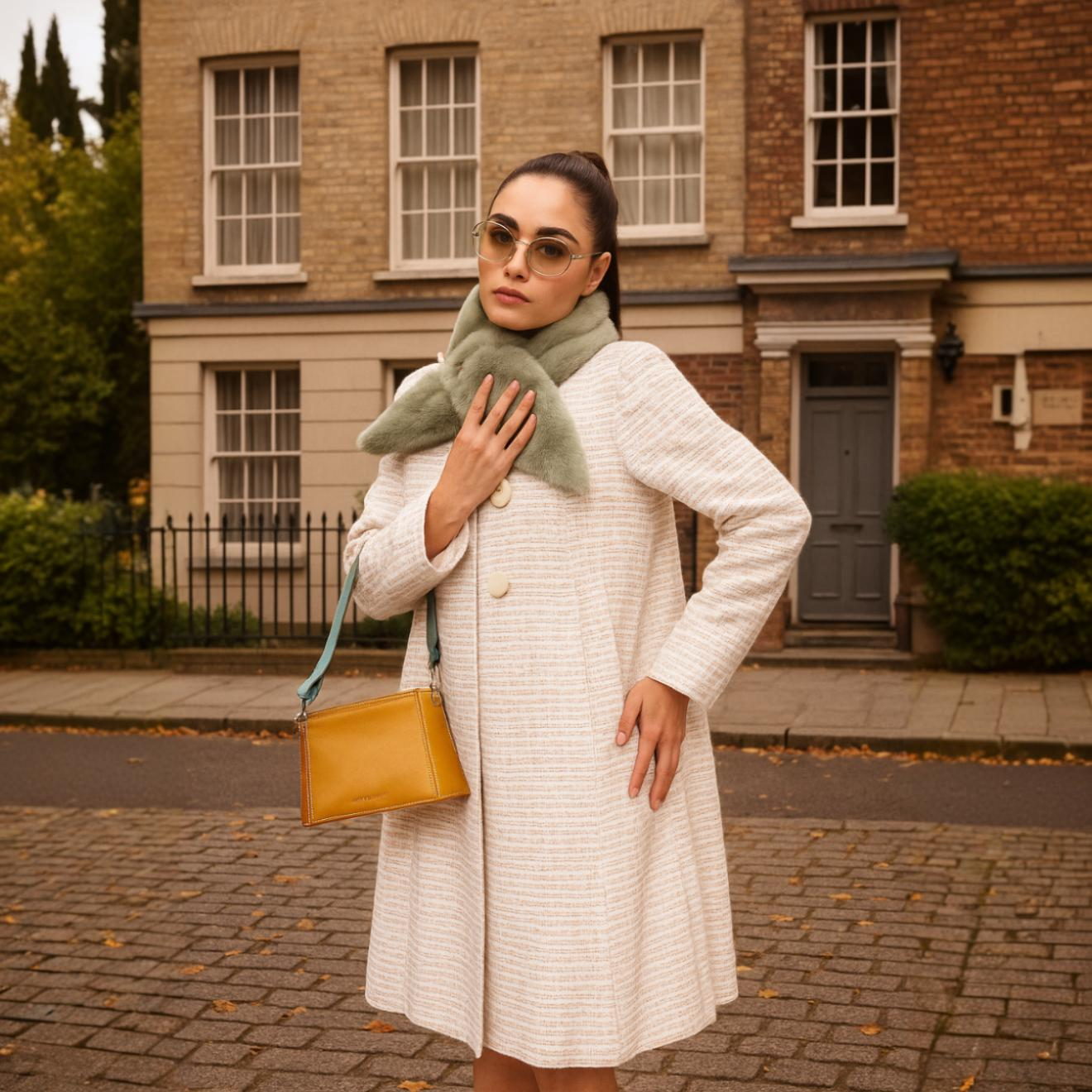 Green Fur Collar With Buttons