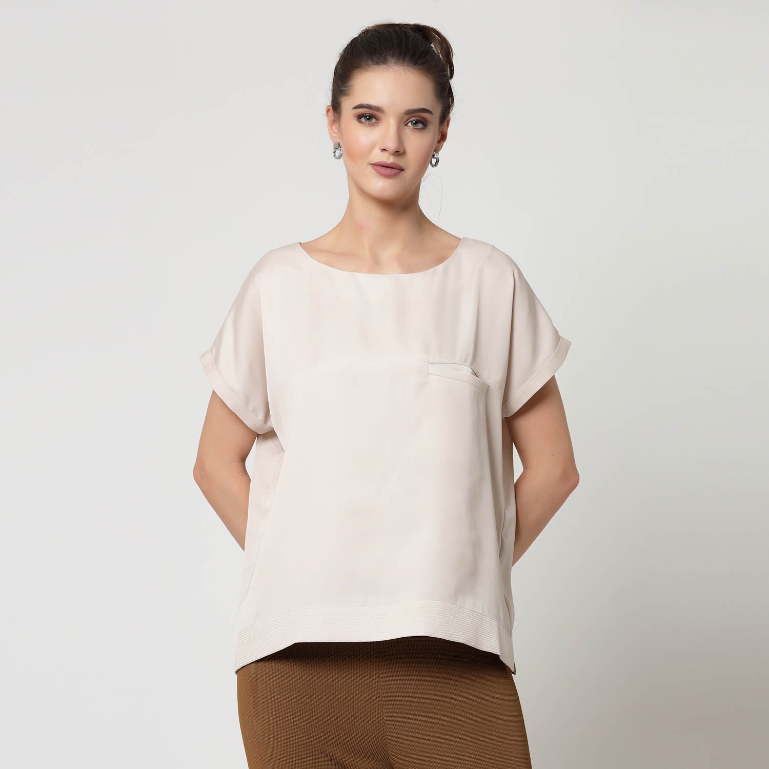 Off White Top With Quilting & Pocket formal tops for women