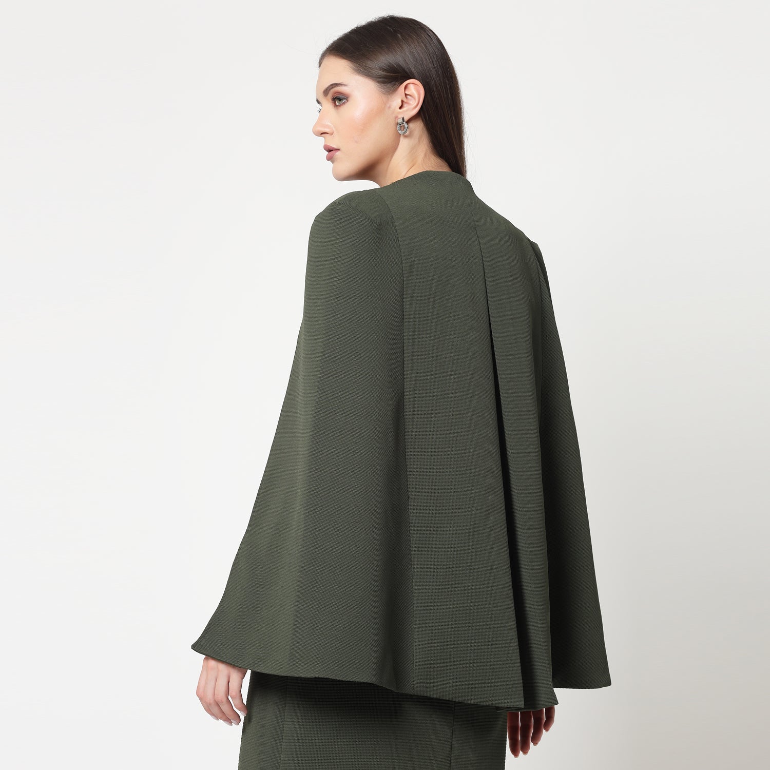 Olive Cape Jacket for Women-3