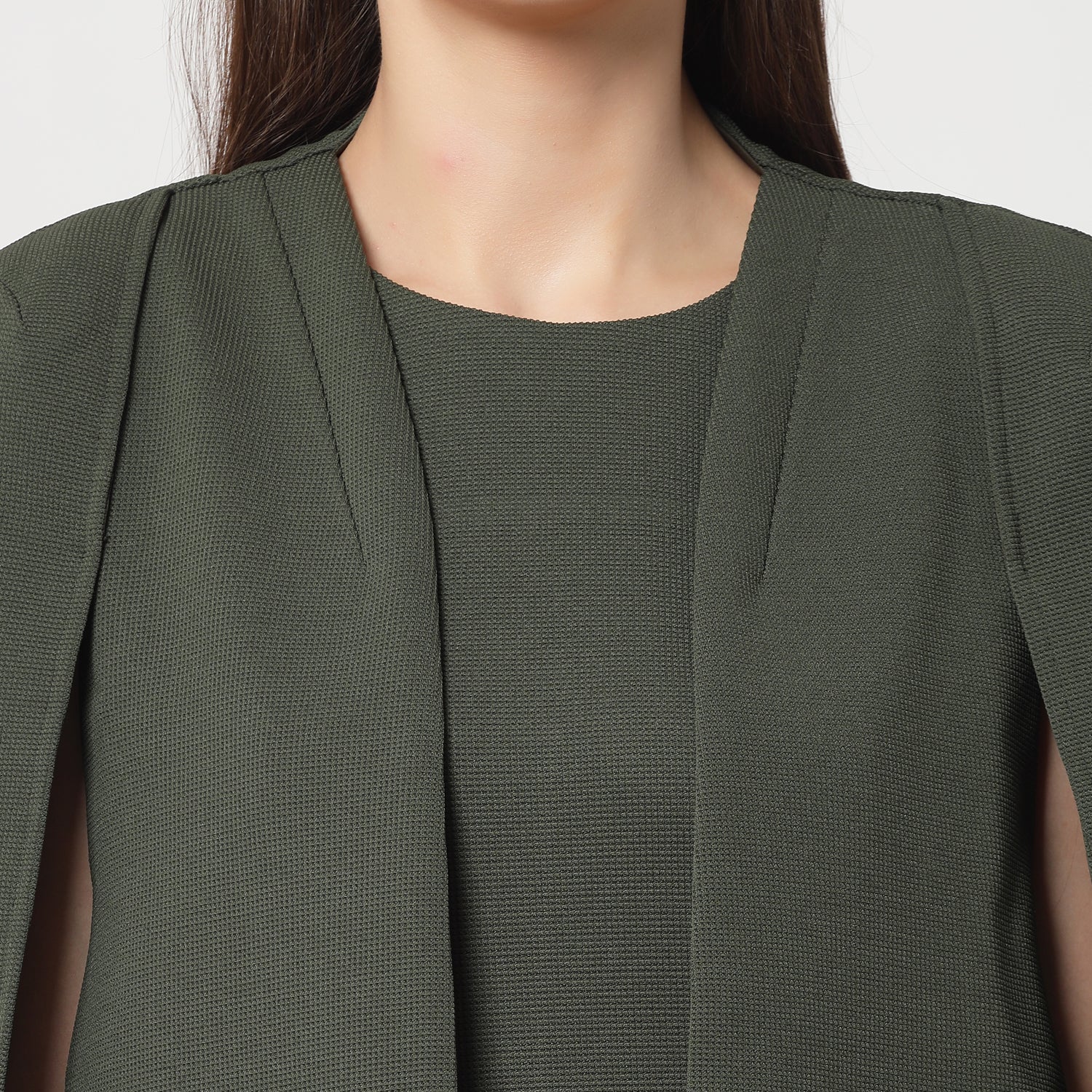 Olive Cape Jacket for Women-6