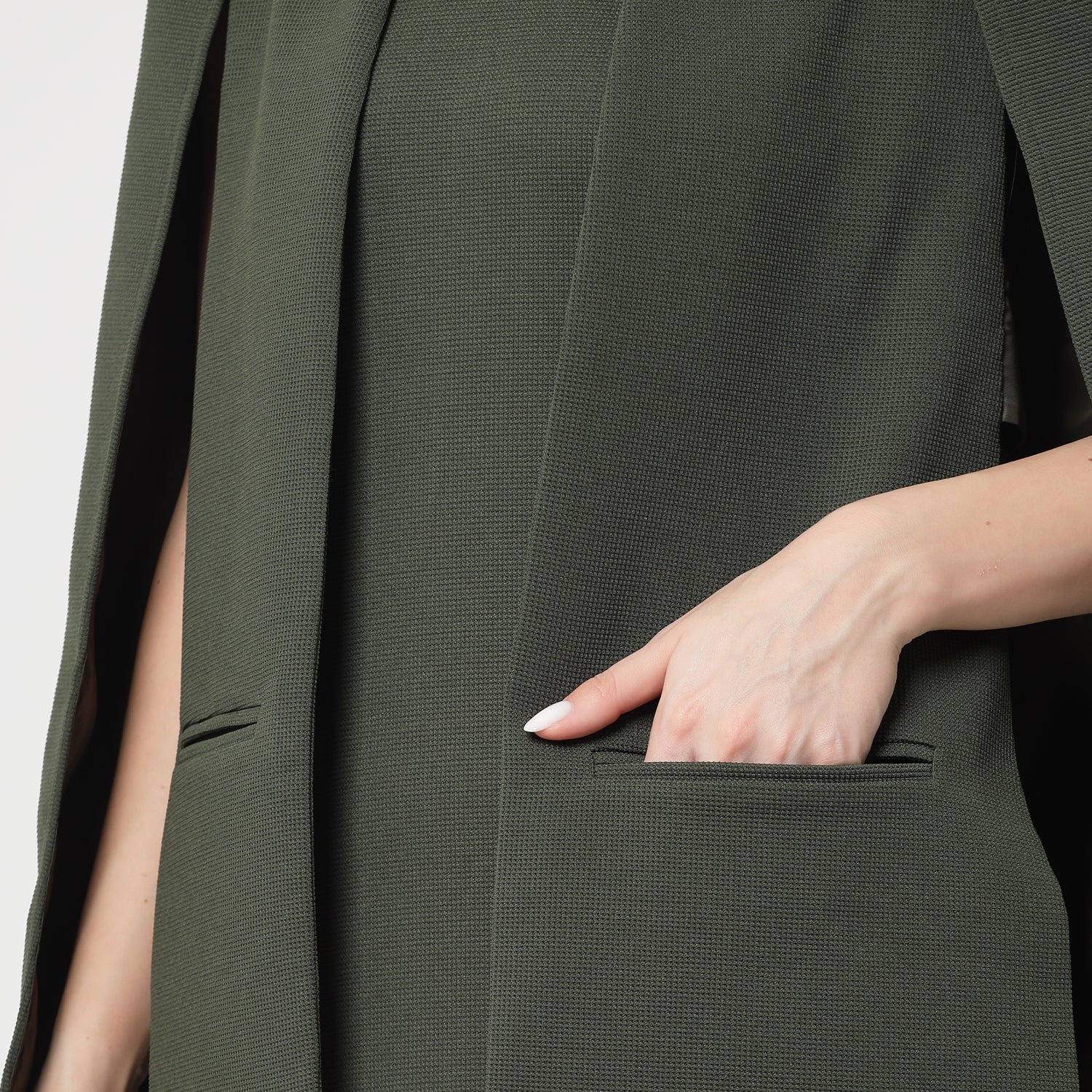 Olive Cape Jacket for Women-7