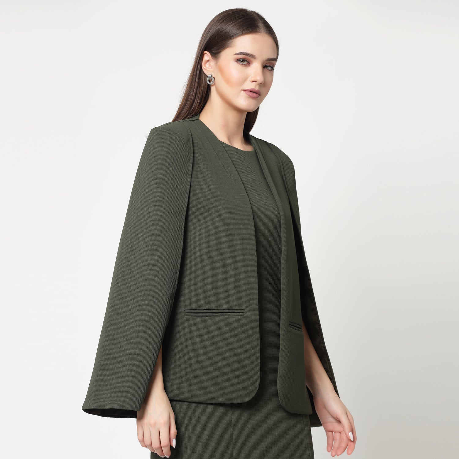 Olive Cape Jacket for Women-5