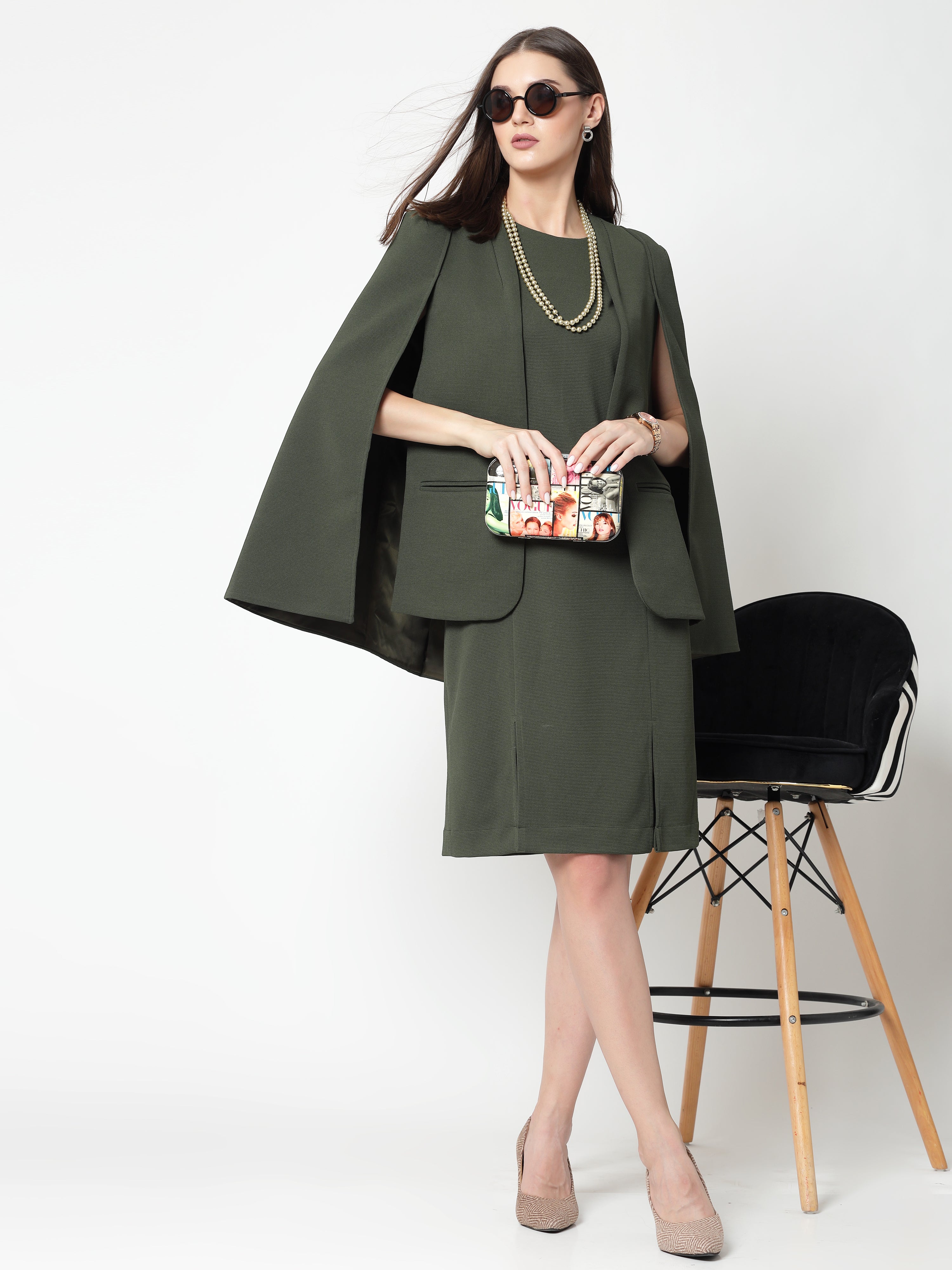Olive Cape Jacket for Women-2