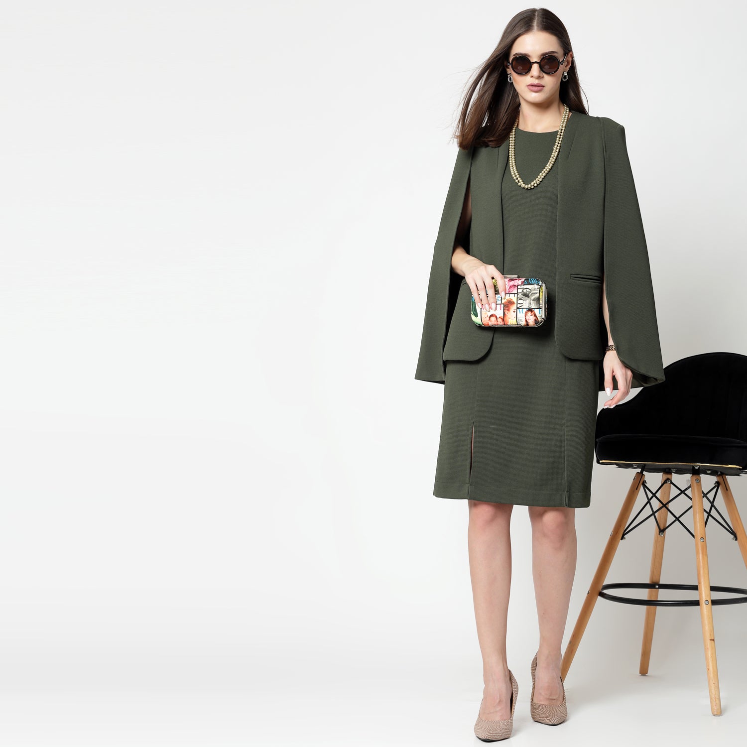 Olive Cape Jacket for Women-1