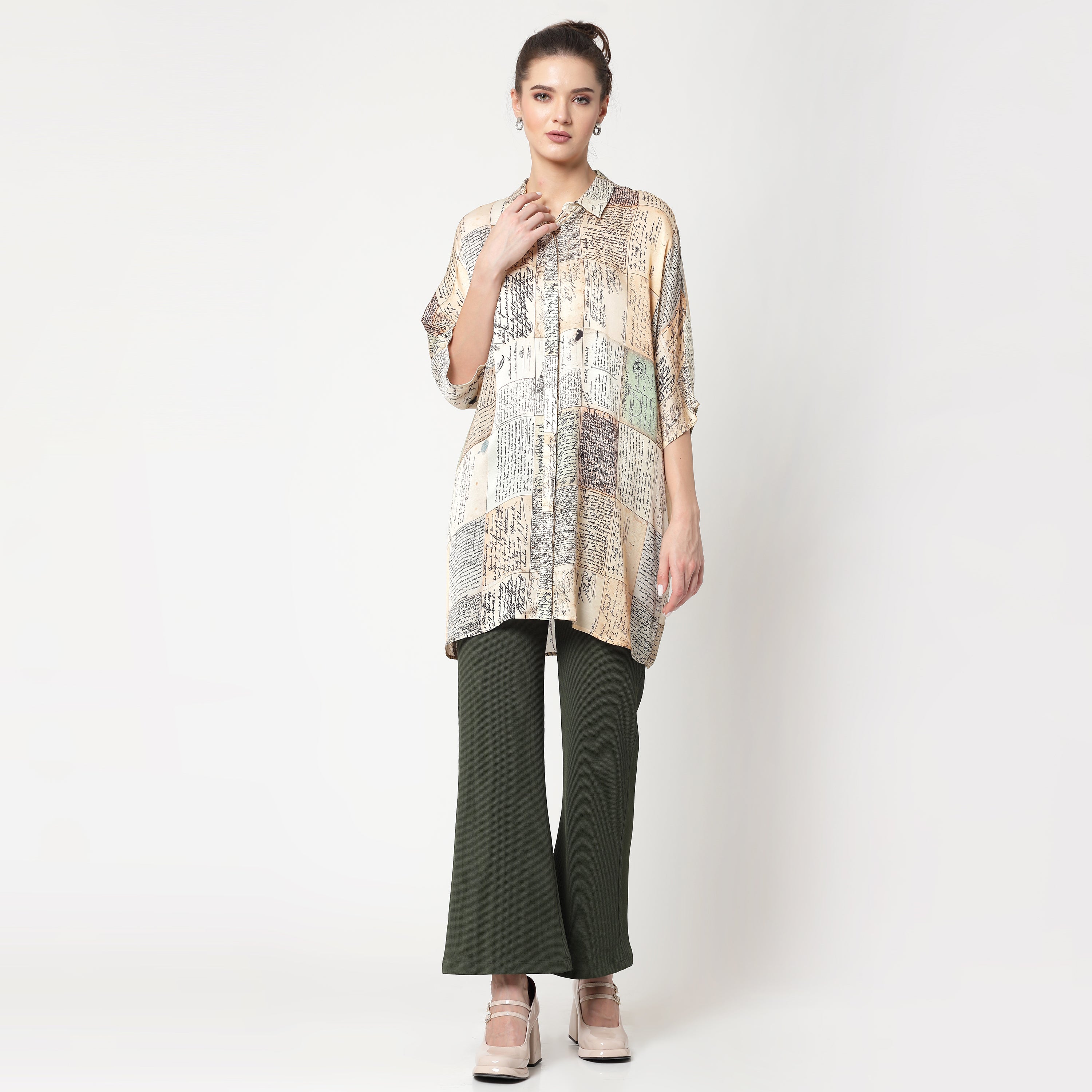 Olive Lycra Bell Bottom Pant for Women-6