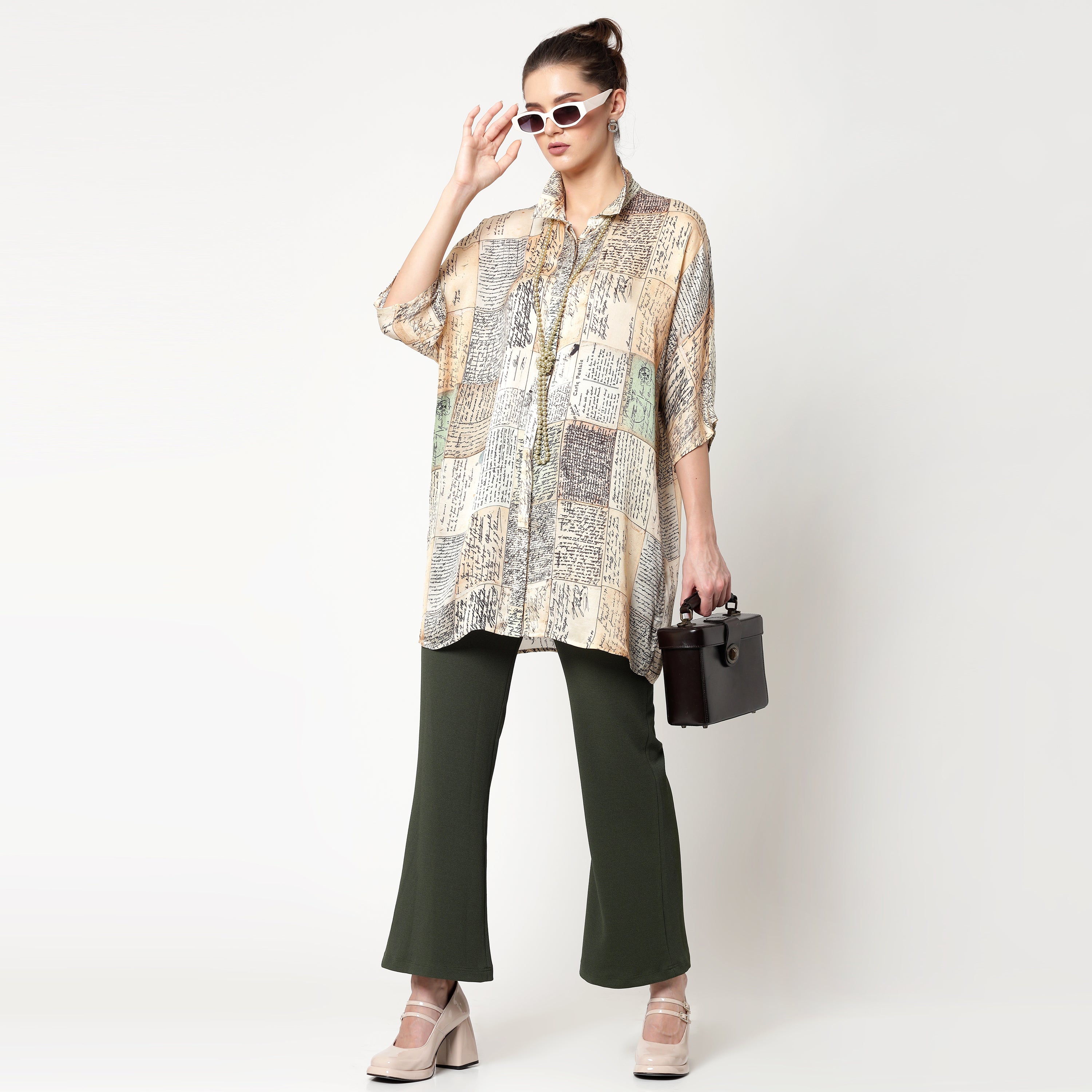 Olive Lycra Bell Bottom Pant for Women-1