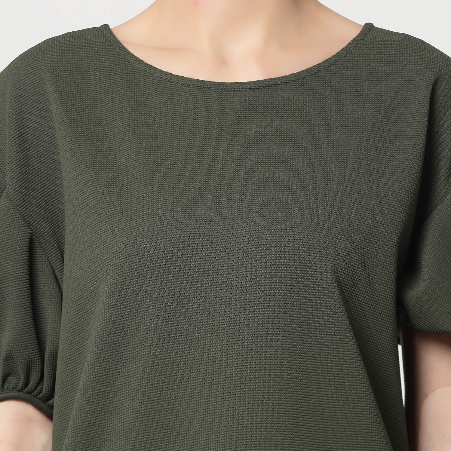 Olive Lycra With Puff Sleeve Dress, dress for women, stylish dress for women, one piece for women dress, office wear women