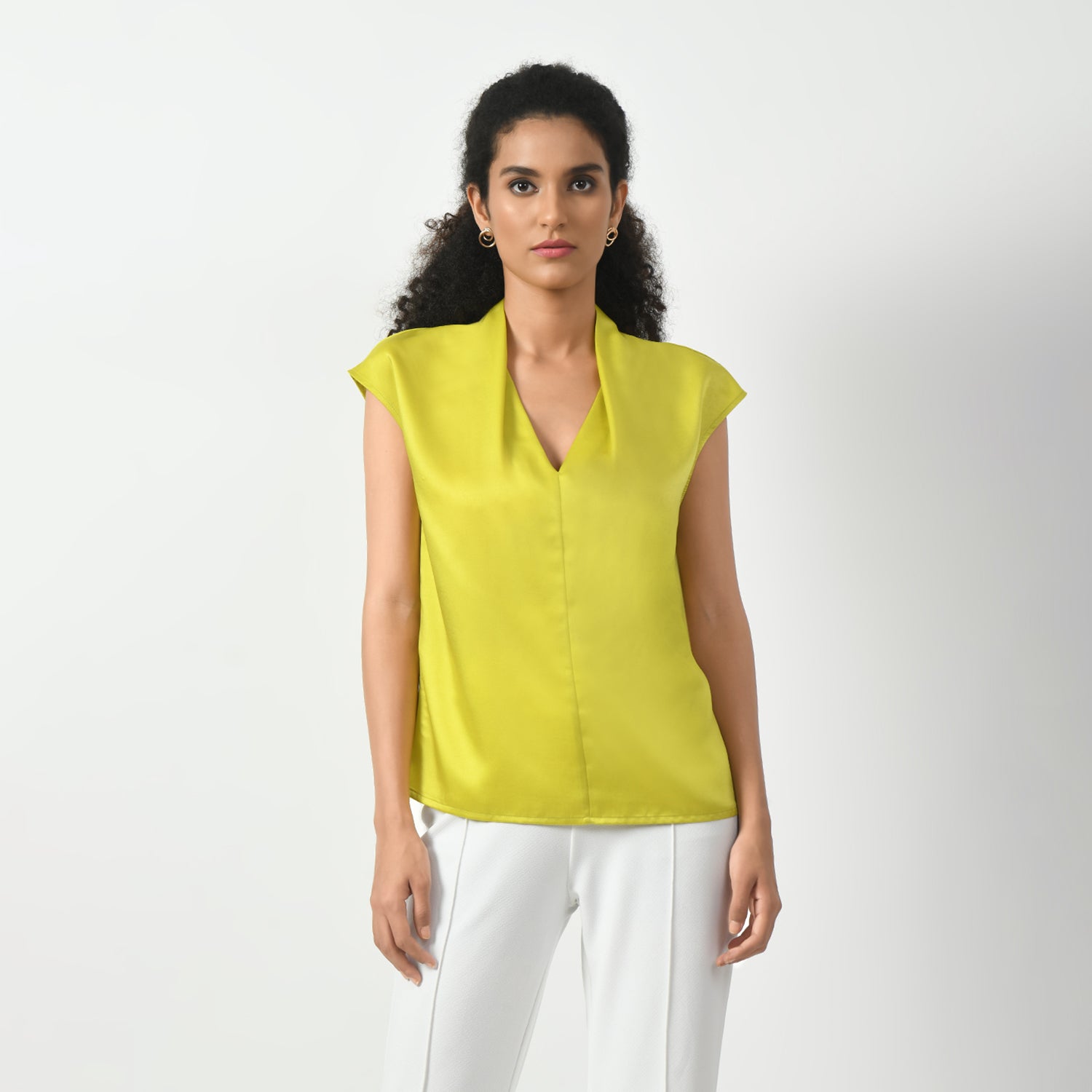 Olive Satin V-Neck Top